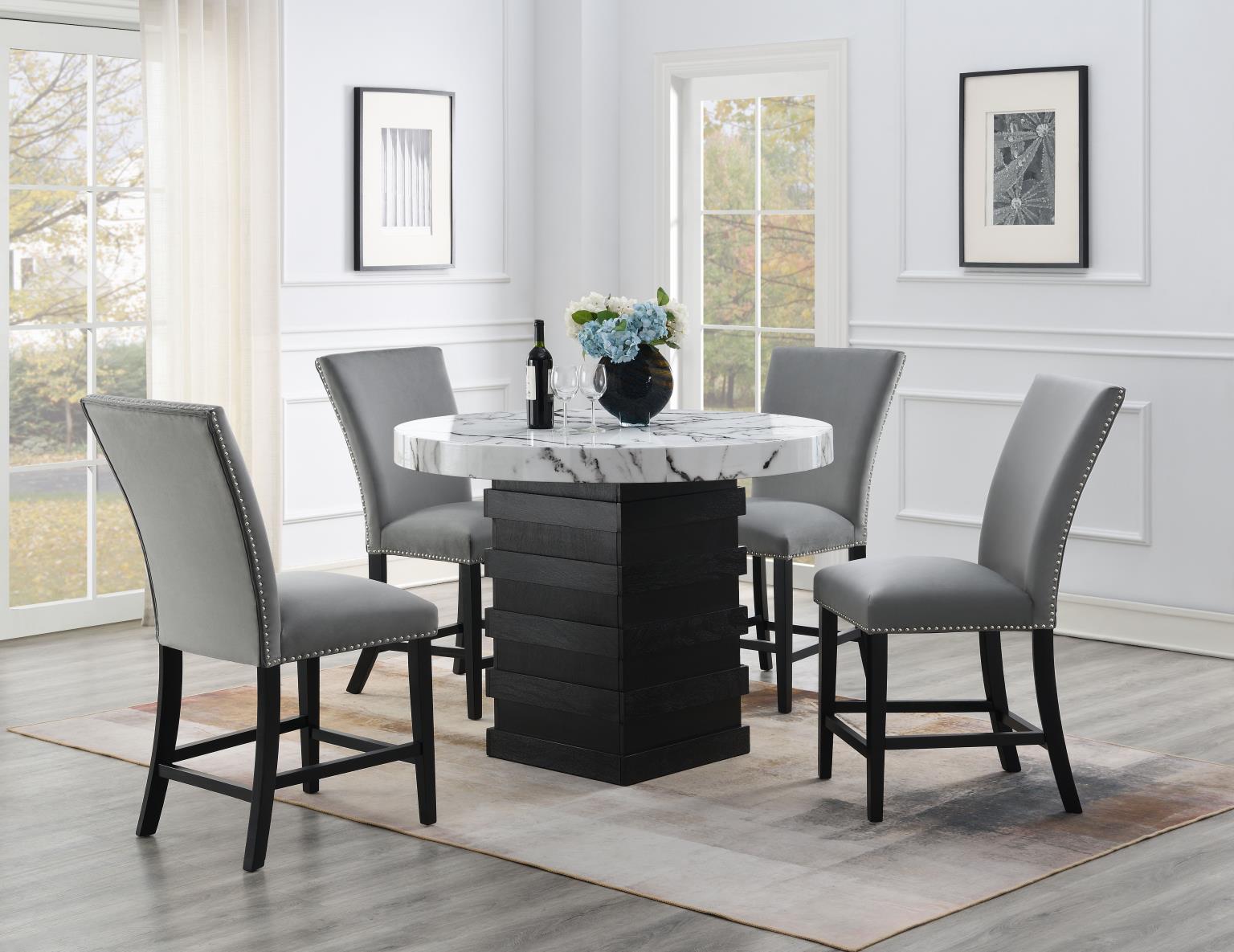 D141 - 5 Piece Dining Room Set (Counter Table, 4 Chairs) - Gray