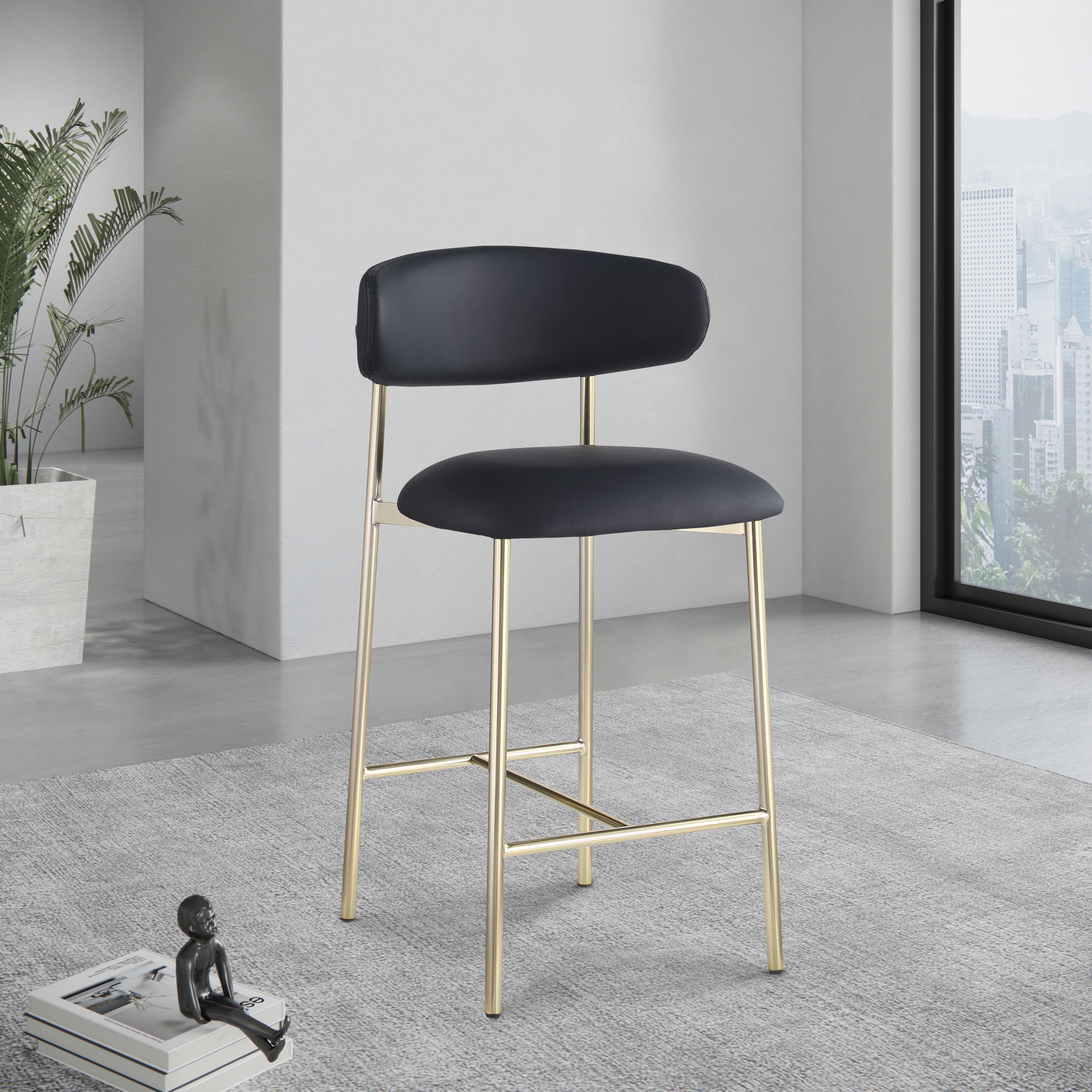 Lupita - Faux Leather Counter Stool (Set of 2) - Black