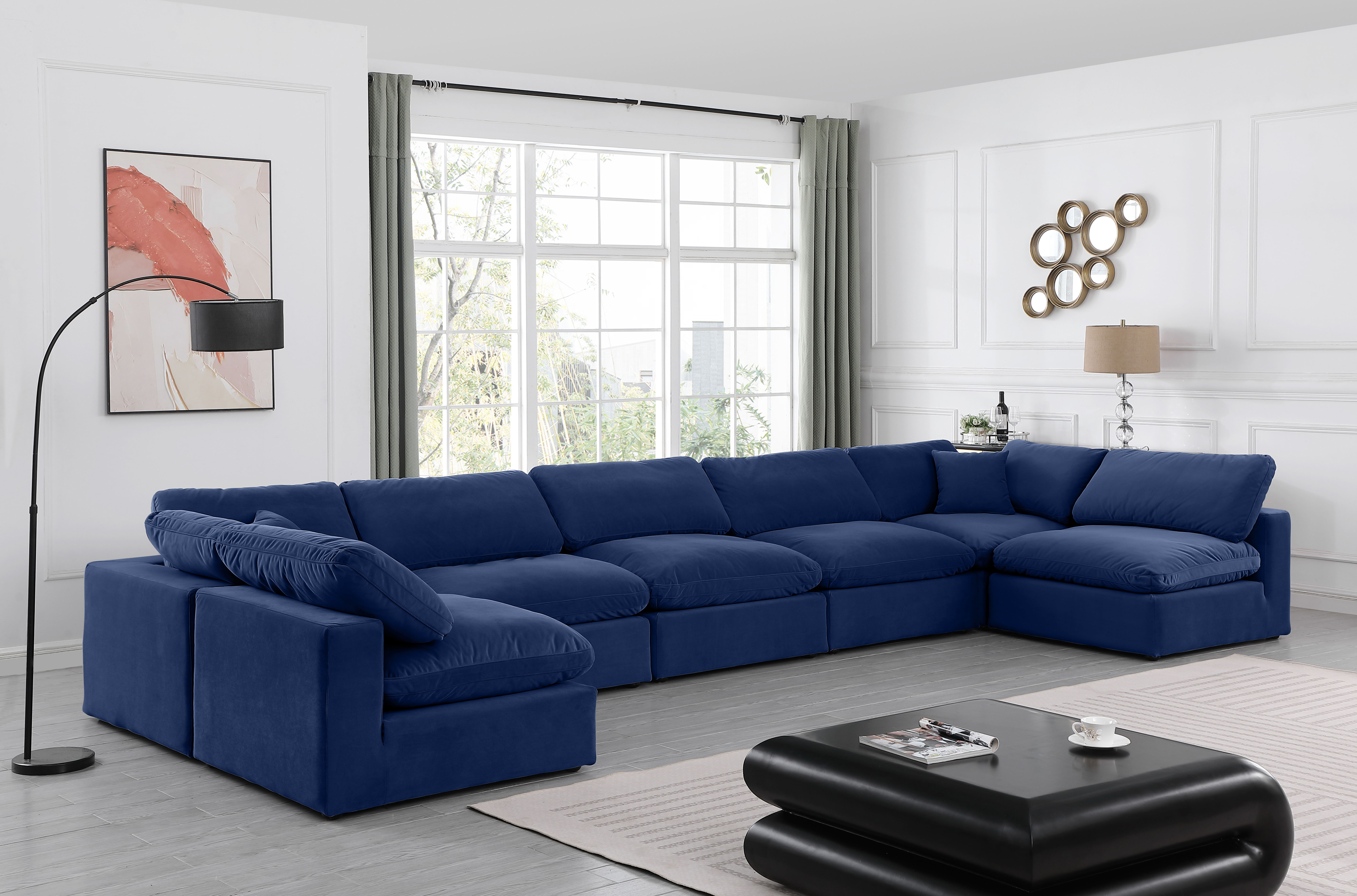 Comfy - 7 Piece Velvet Modular Armless Sectional - Navy