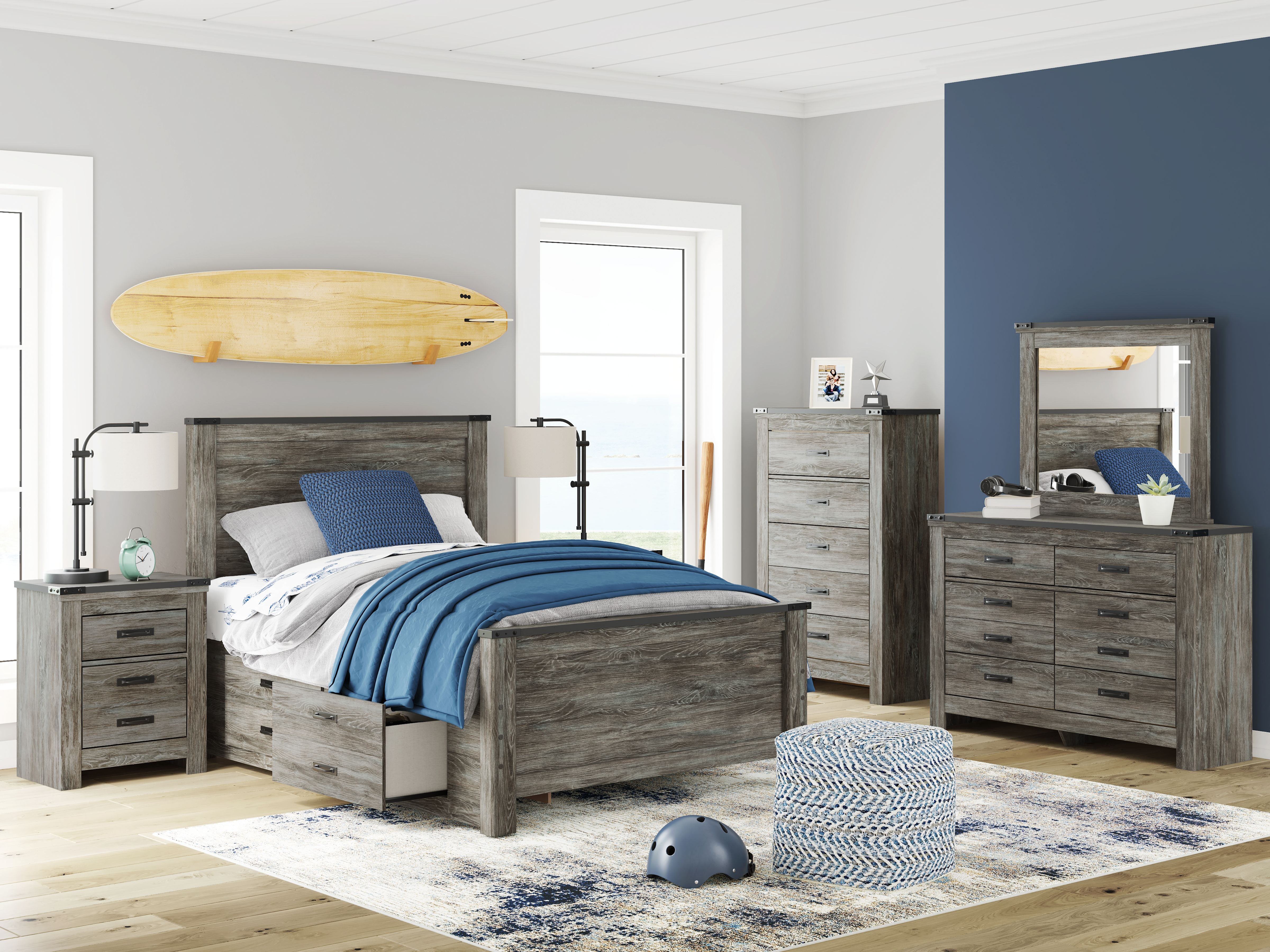 Full · 6 Pc · Dresser, Mirror, Full Panel Bed With Storage