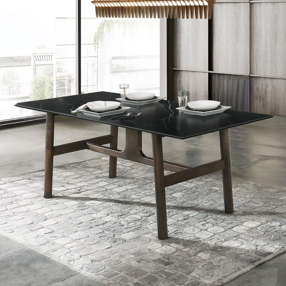 Destin - Dining Table - Sintered Stone & Walnut, black