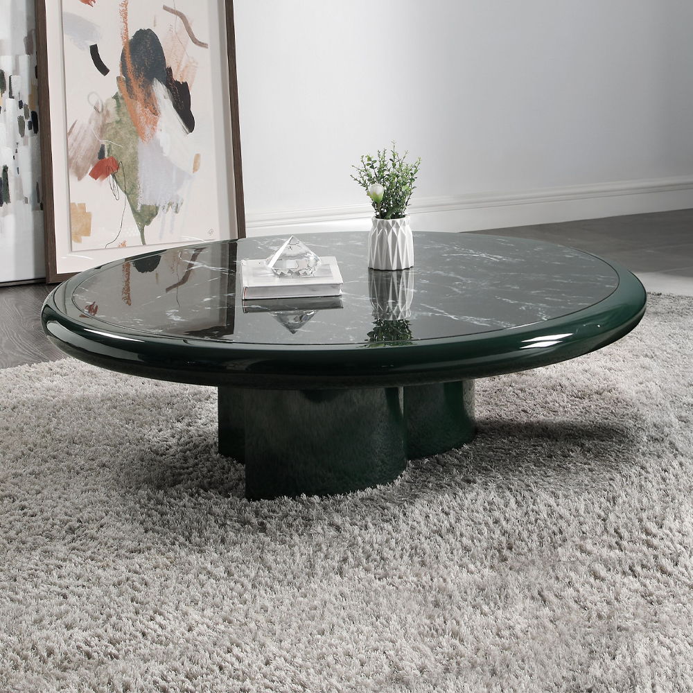 Ronald - Marble Pattern Top Coffee Table - Dark Green, dark green
