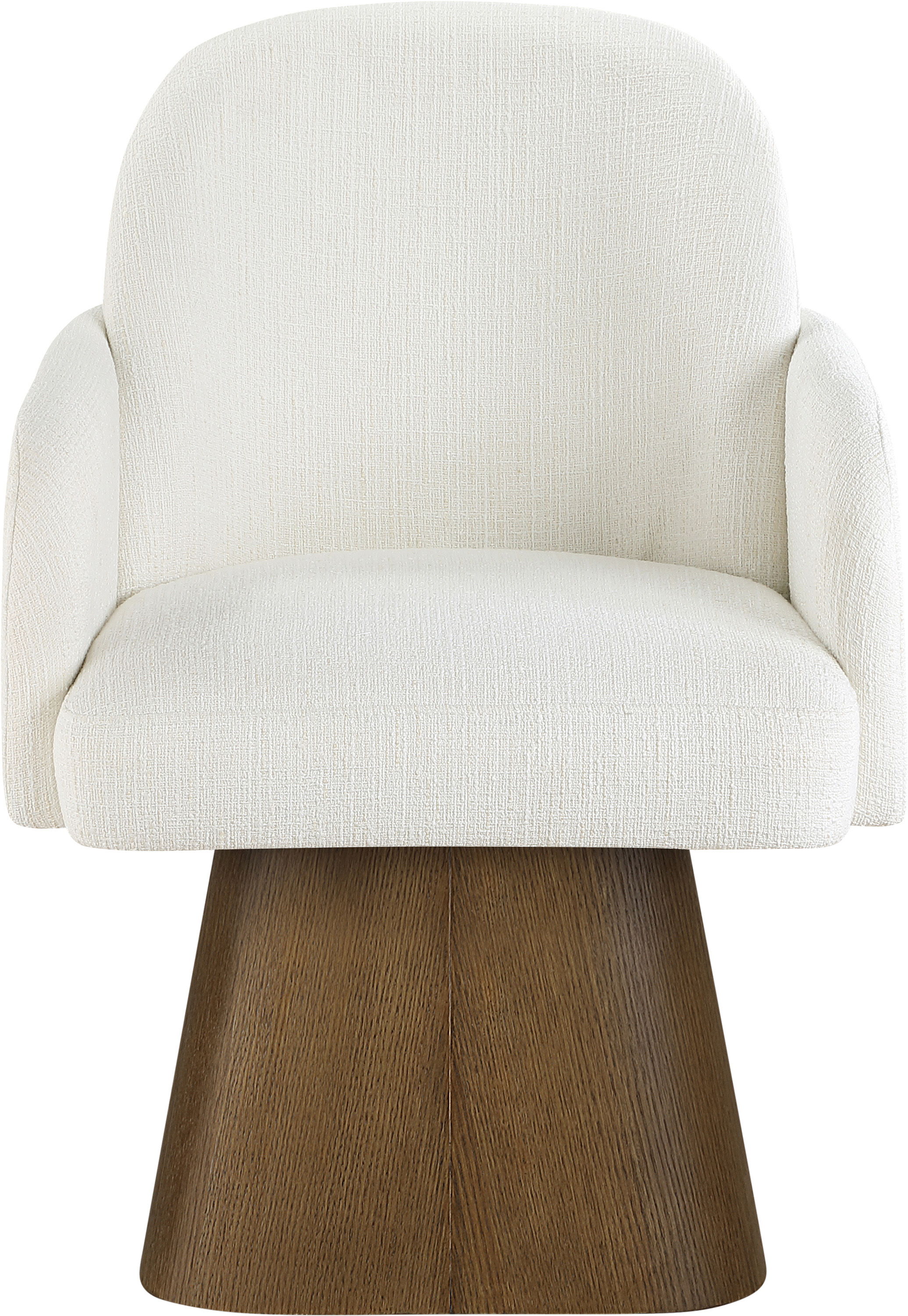 Marlowe - Linen Textured Fabric Upholstered Swivel Dining Arm Chair - Cream / Stained Brown