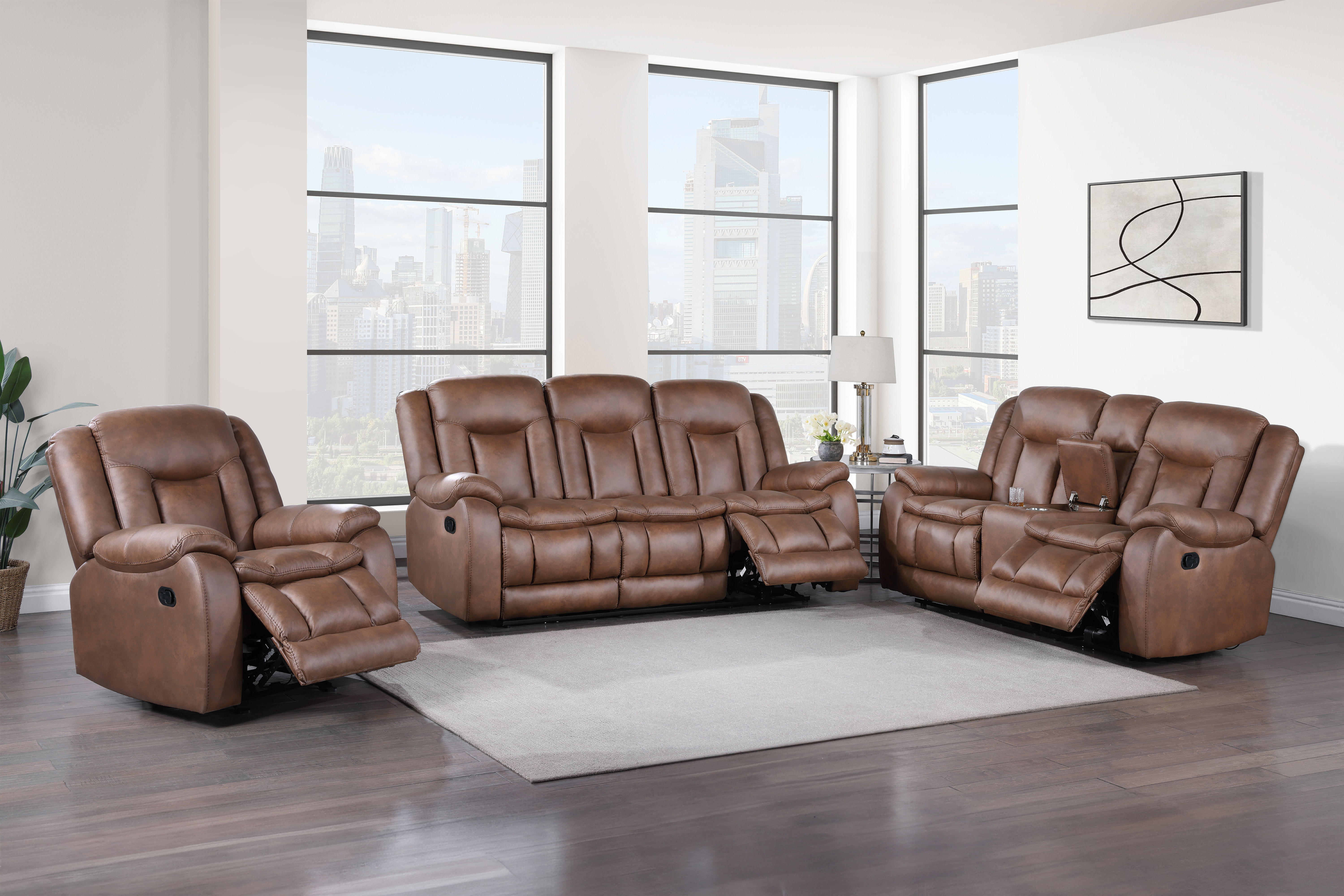 Morello - Manual 3 Piece Sofa & Loveseat & Recliner - Brown