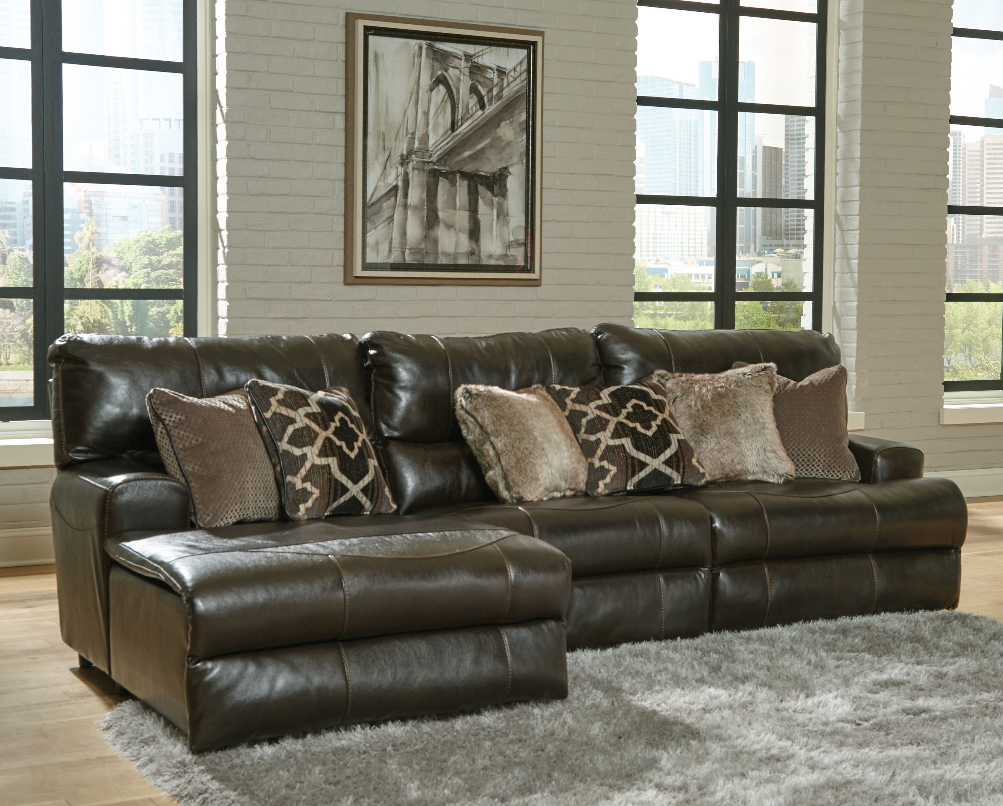 3 Pc · Italian Leather Match Power Reclining Sofa / Chaise With 1 Lay Flat Reclining Seat And LSF Chaise