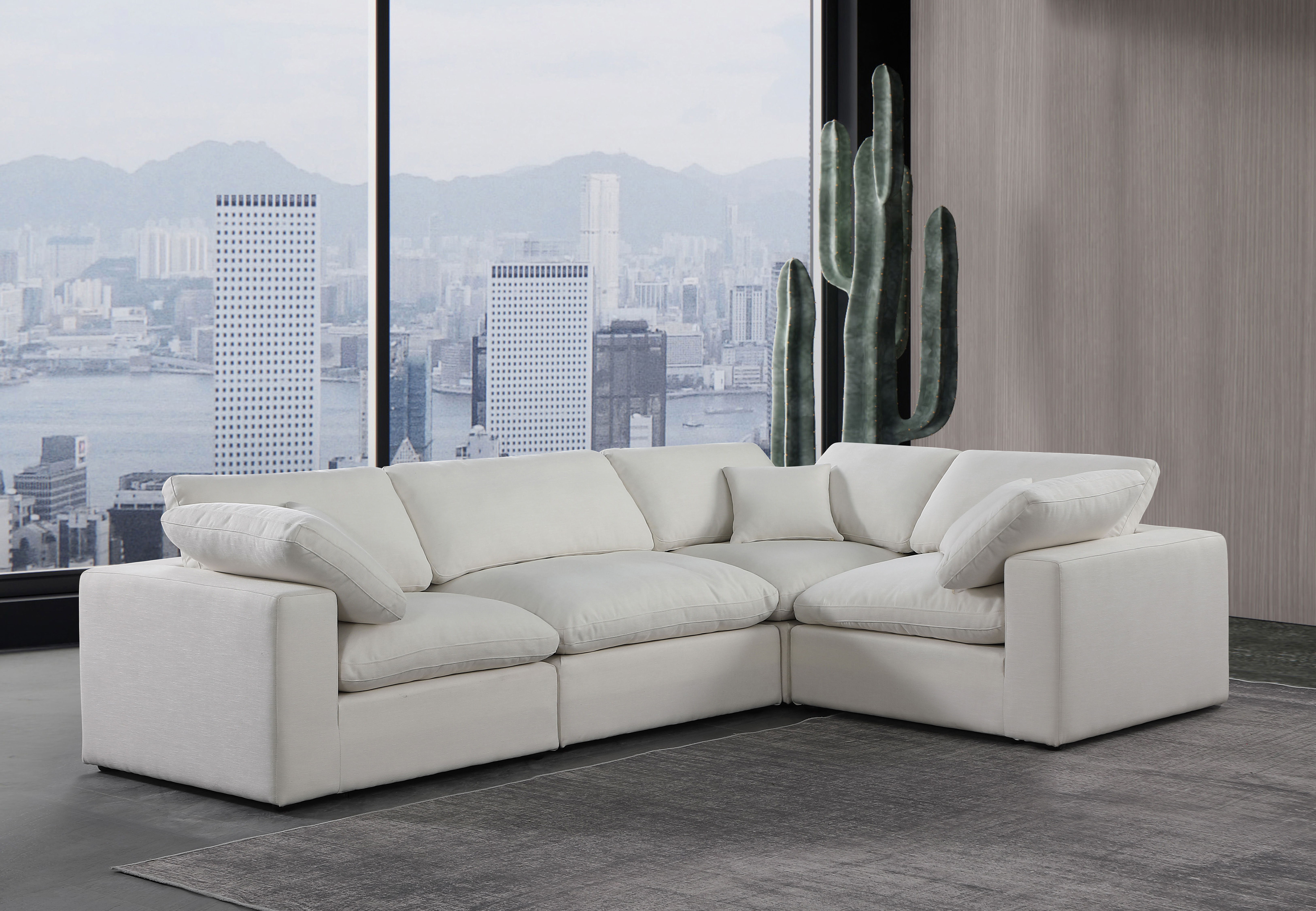 Comfy - 4 Piece Linen Fabric Modular Sectional - Light Gray