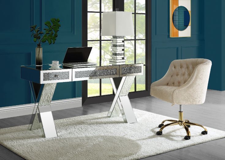 Noralie - 32" Writing Desk - Mirrored & Faux Diamonds, silver, view 4