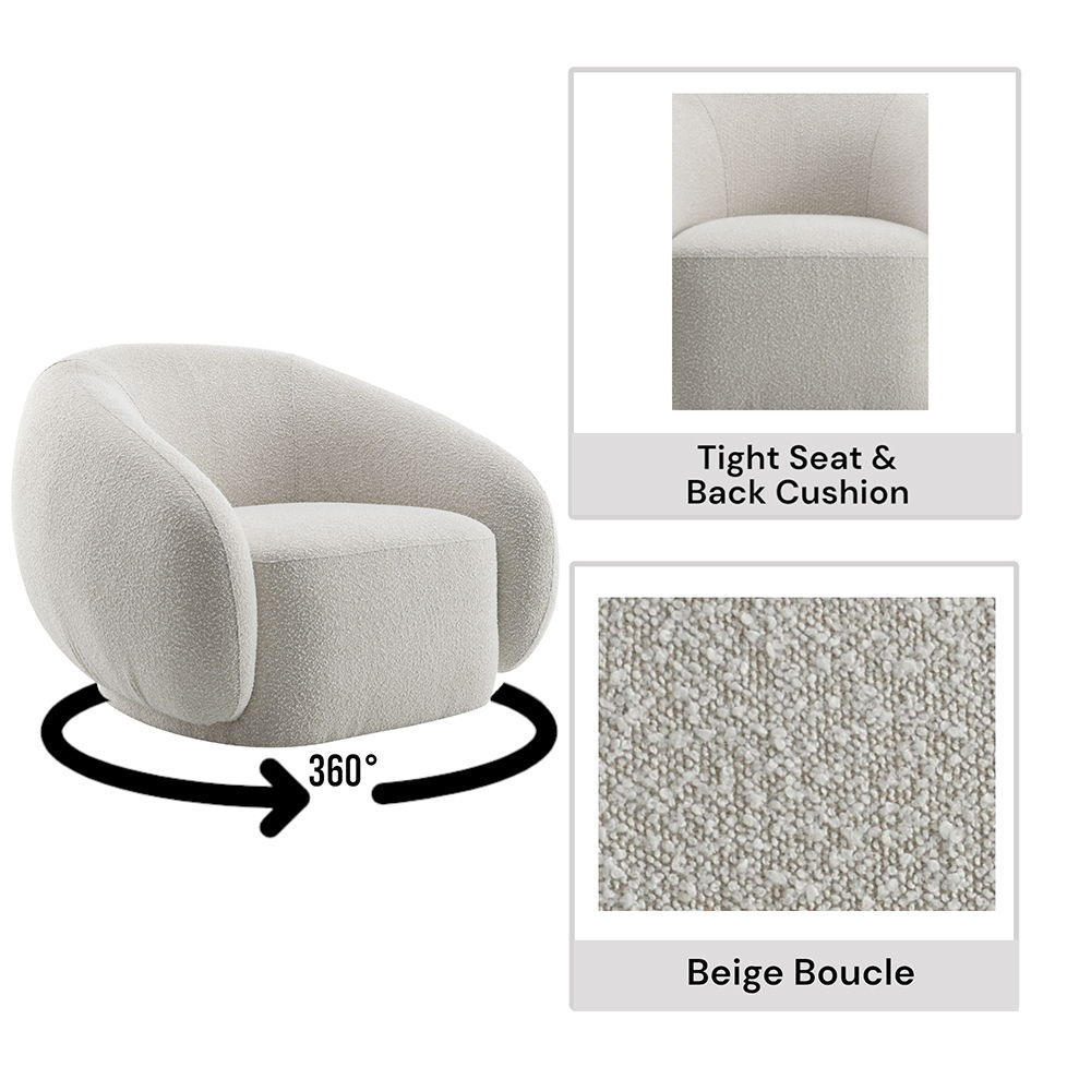 Isabel - Chair With Swivel - Beige Boucle, beige, view 6
