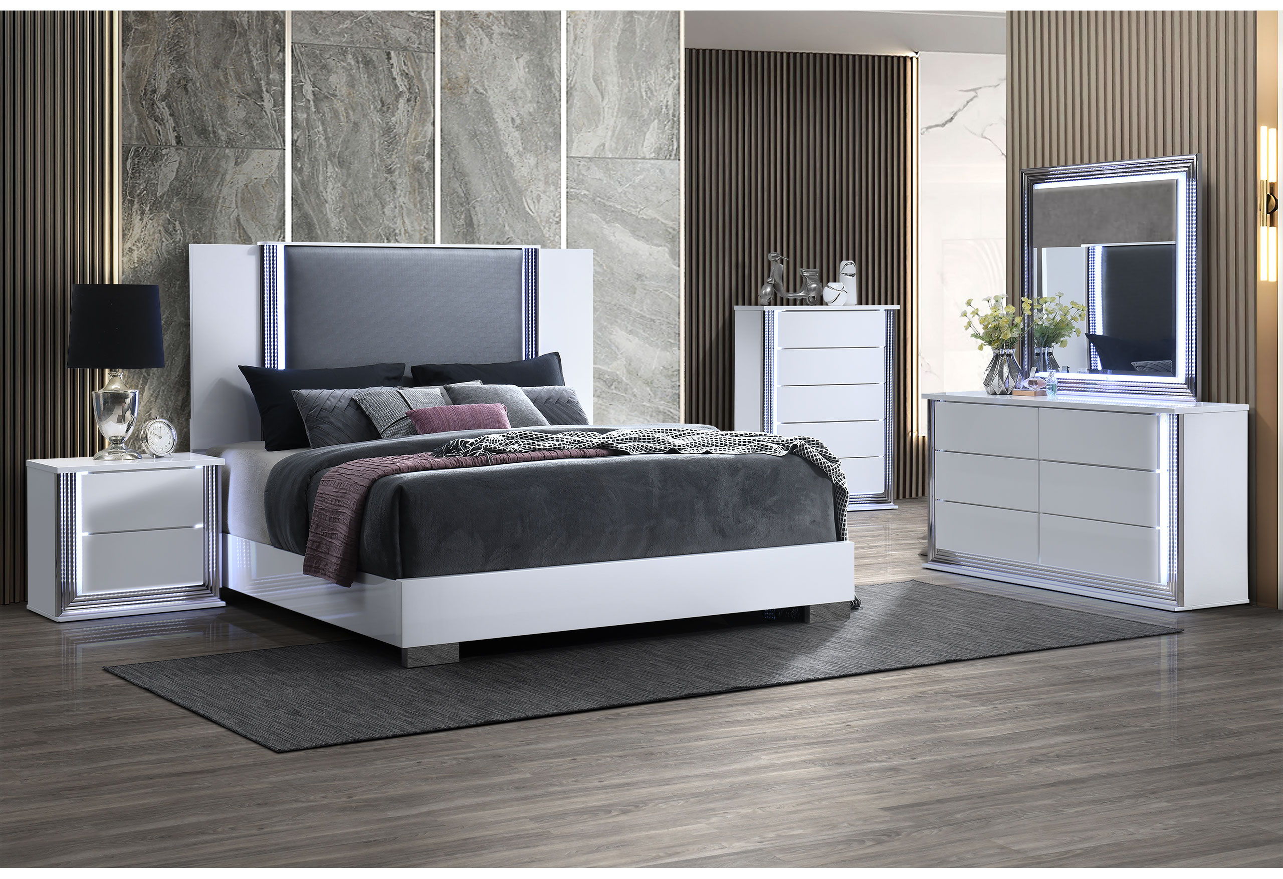 King · 5 Pc · Bed, Dresser, Mirror, Chest, Nightstand