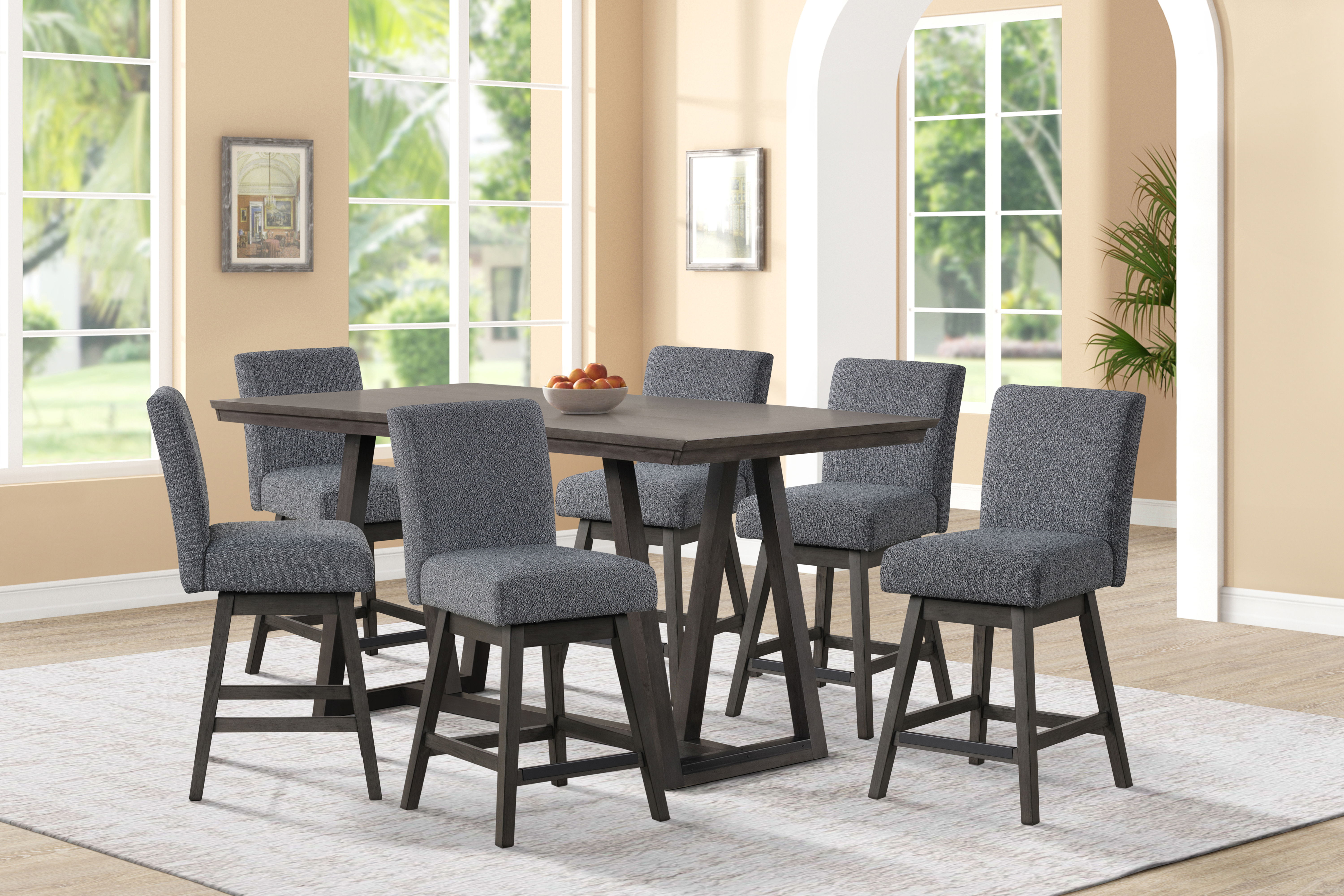 High Line - Counter Table & 6 Swivel Counter Chairs - Gray