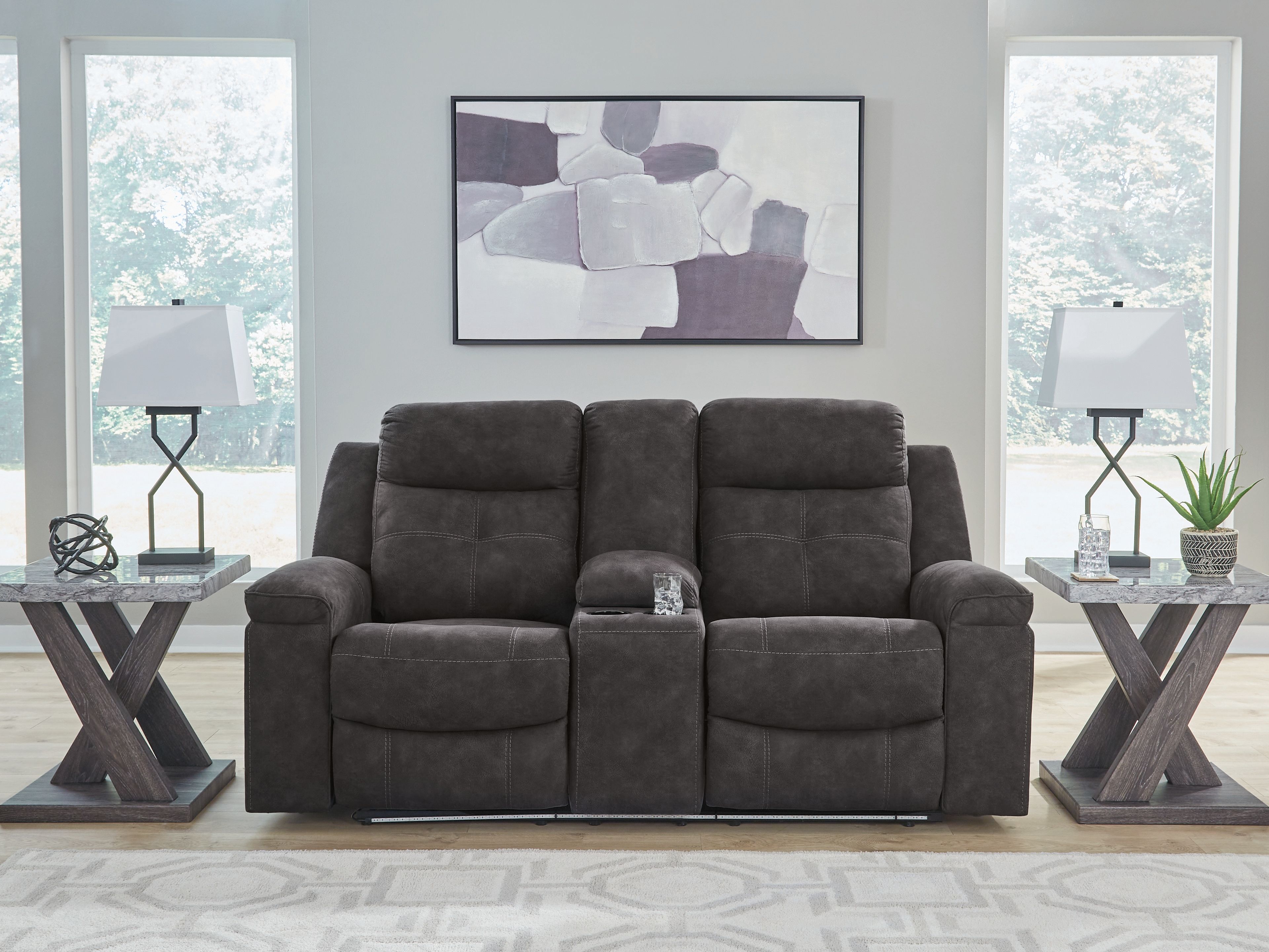 Ashley Furniture Brysonview - 3 Pc. - Reclining Sofa, Reclining Loveseat With Console, Recliner - Charcoal - Image 8