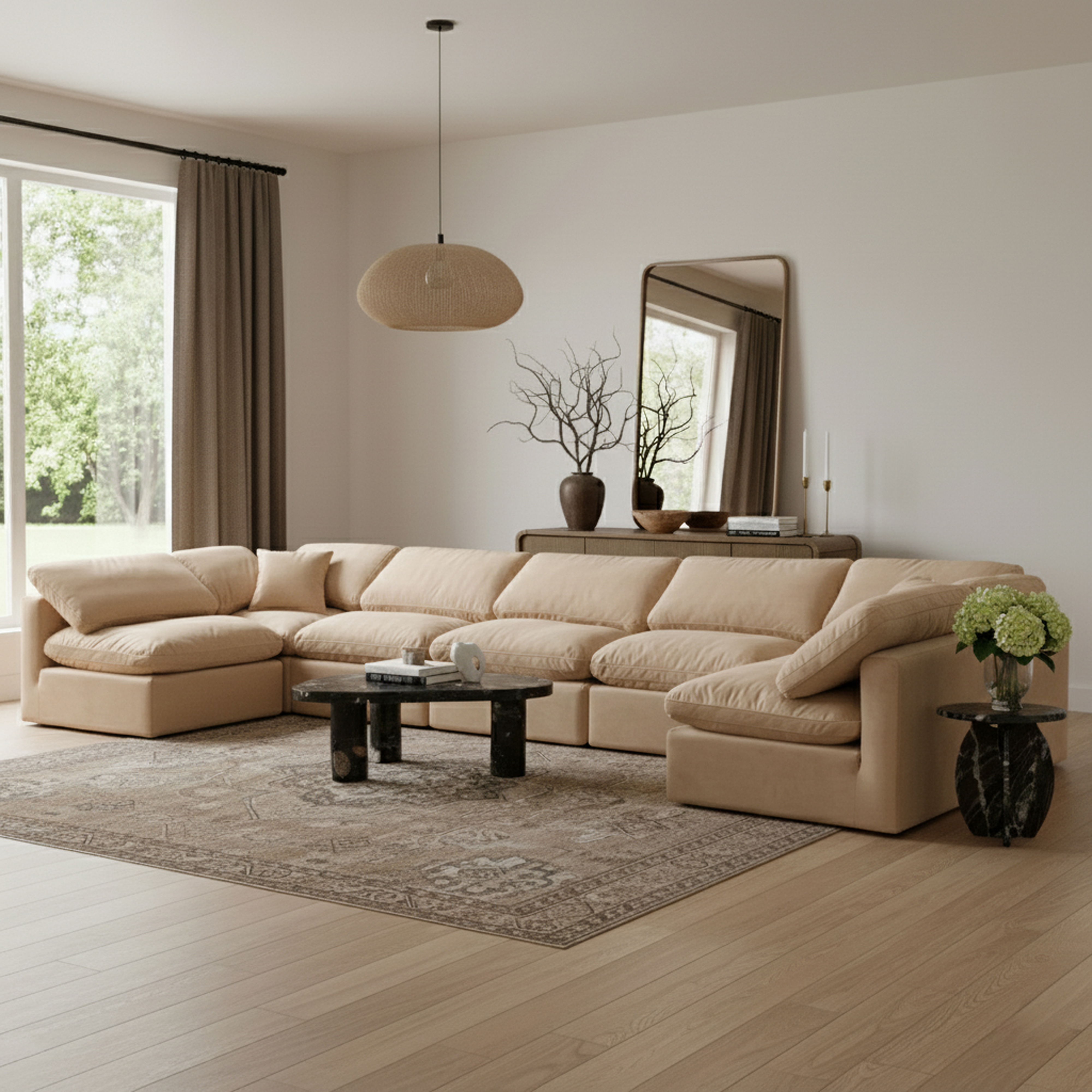 Indulge - Velvet 7 Piece Modular U-Shaped Sectional - Beige
