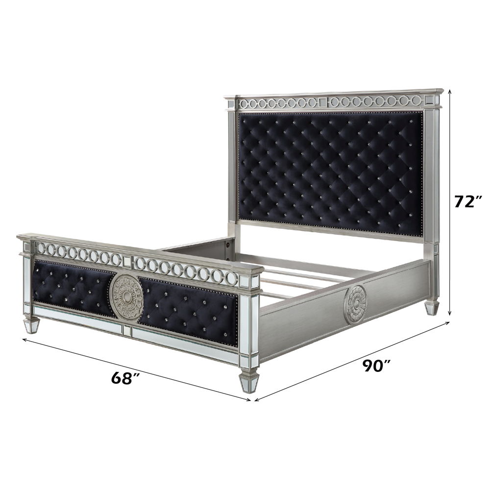 Varian - Queen Bed - Dark Navy Blue Velvet & Mirrored, black, view 4