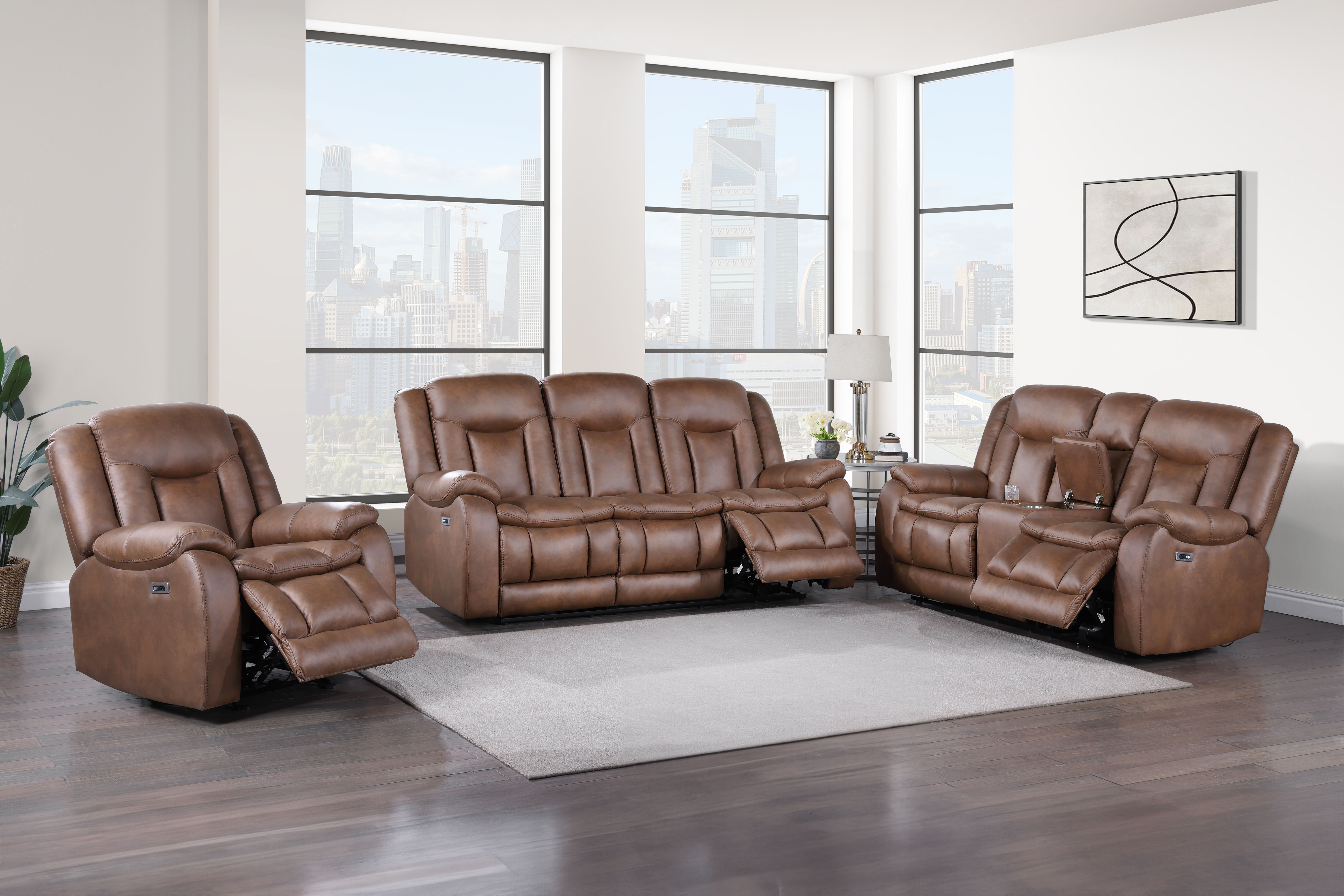 Morello - 3 Piece P1 Sofa & Loveseat & Recliner With Power Footrest - Brown