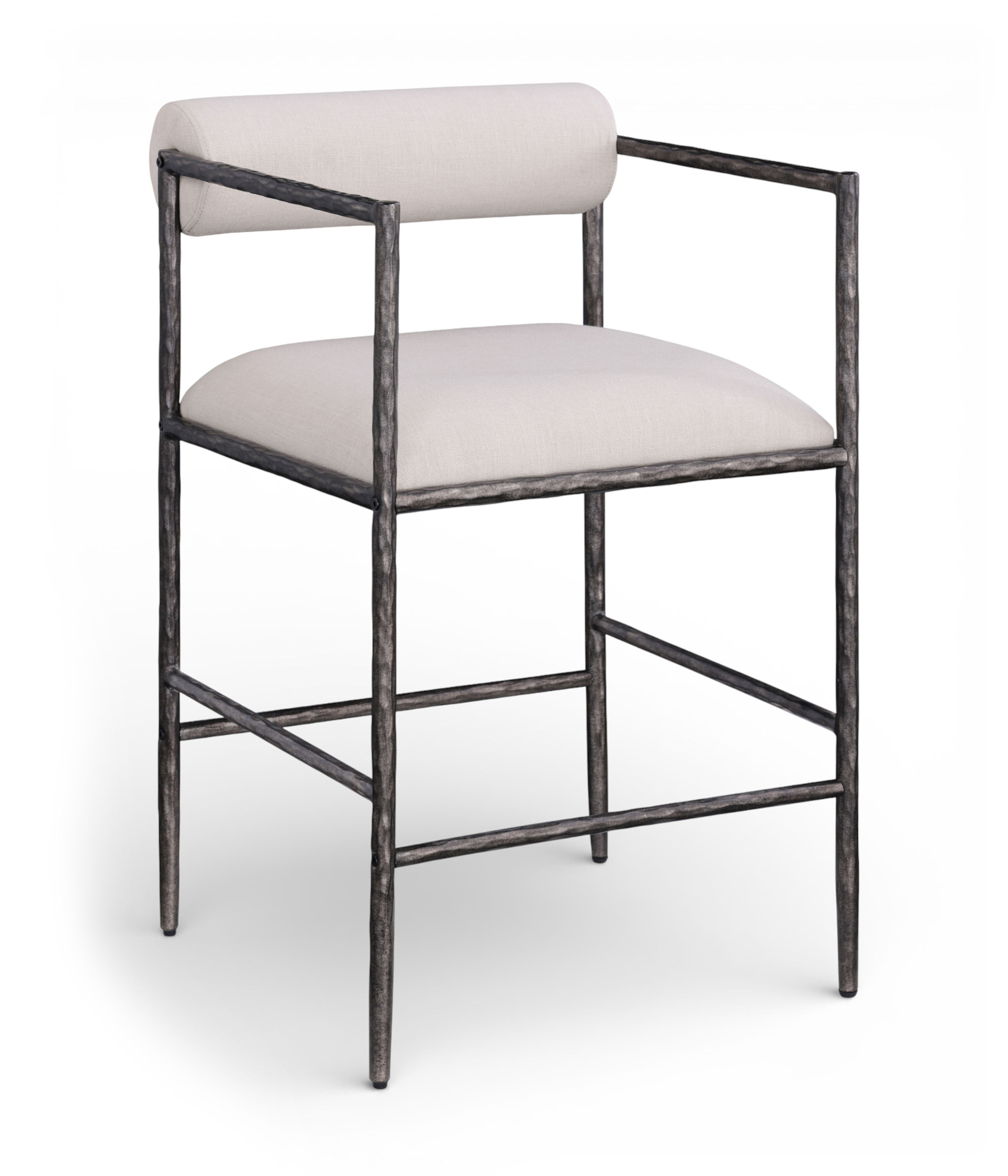 Axis - Linen Textured Fabric Upholstered Counter Stool (Set of 2) - Beige / Powder Coated Antique Black