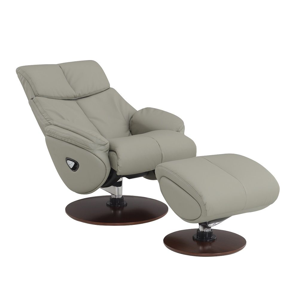 Kandoro - Motion Accent Chair With Swivel & Ottoman - Gray Leather & Brown Base, gray, view 4