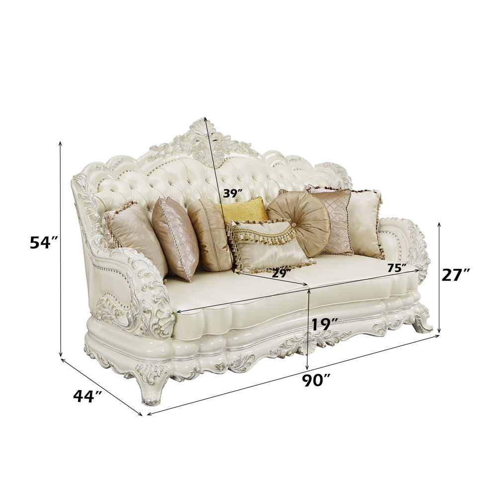 Adara - Sofa With 7 Pillows - Pearl White Synthetic Leather & Antique White, white, view 4