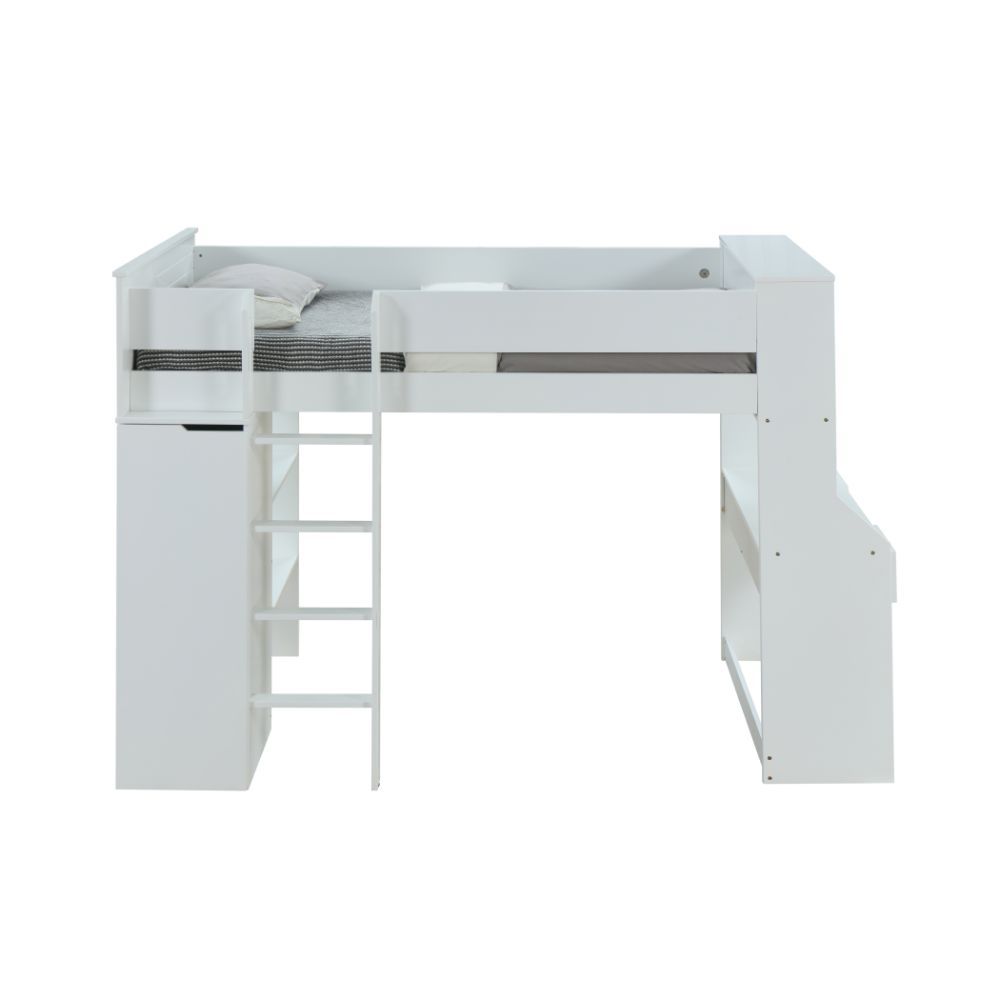 Ragna - Twin Loft Bed With Desk & Wardrobe - White, white, view 6