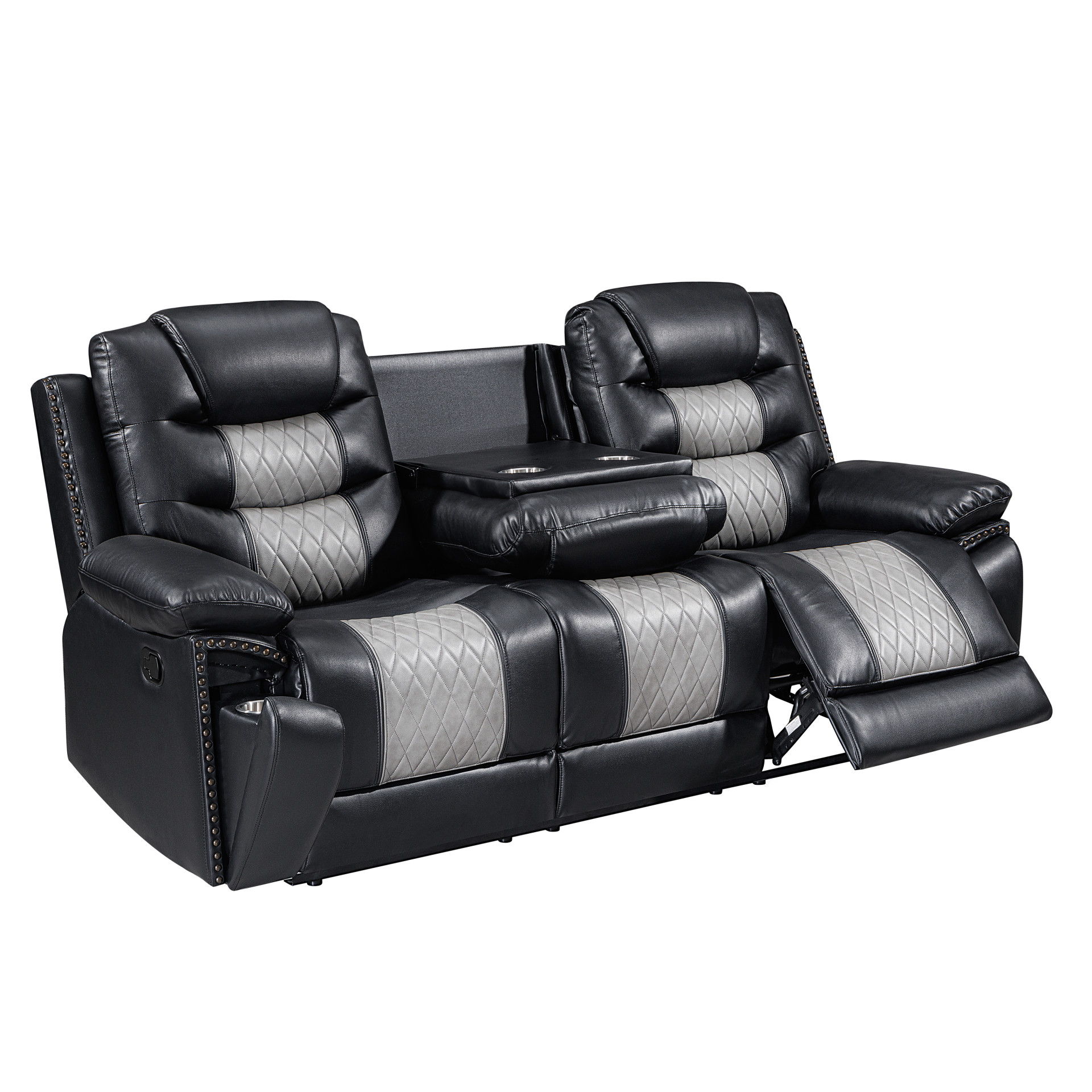Nikko - Sofa With Dual Recliner - Black / Gray