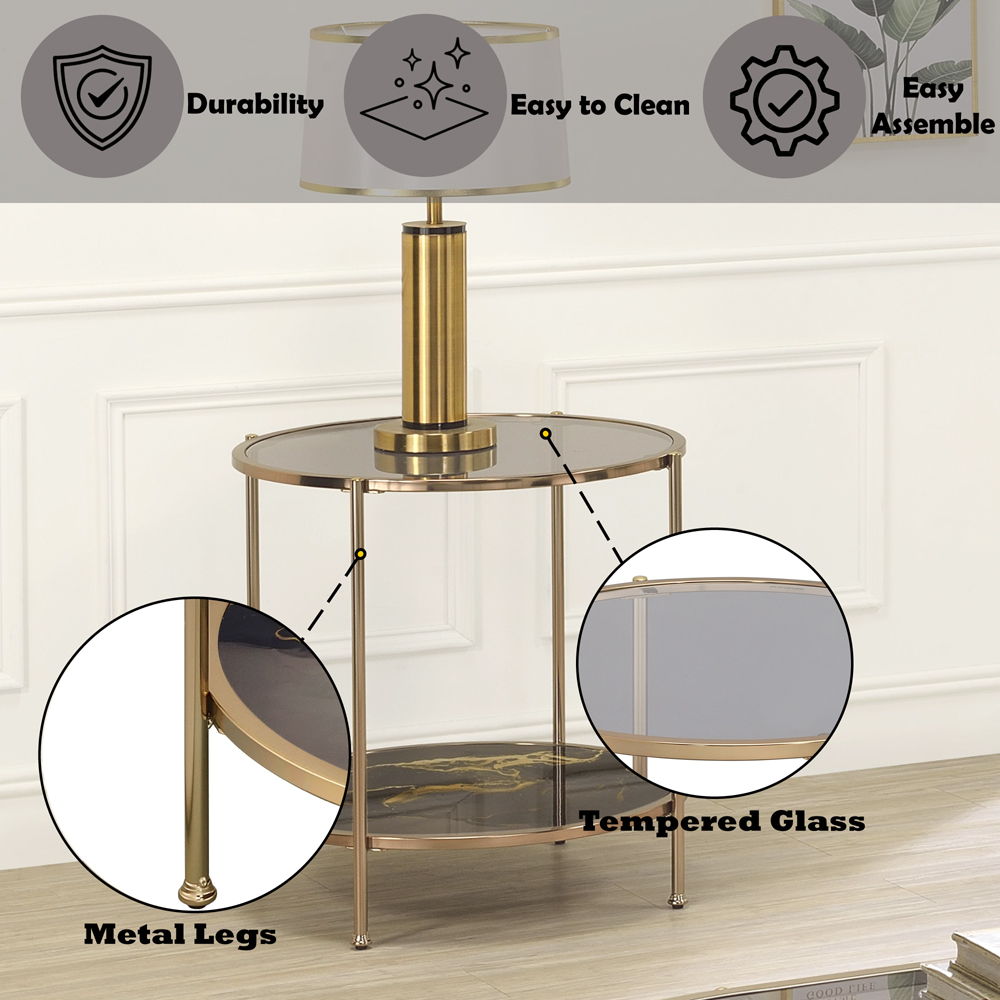 Fiorella - End Table - Black Marble Print & Champagne, black, view 5