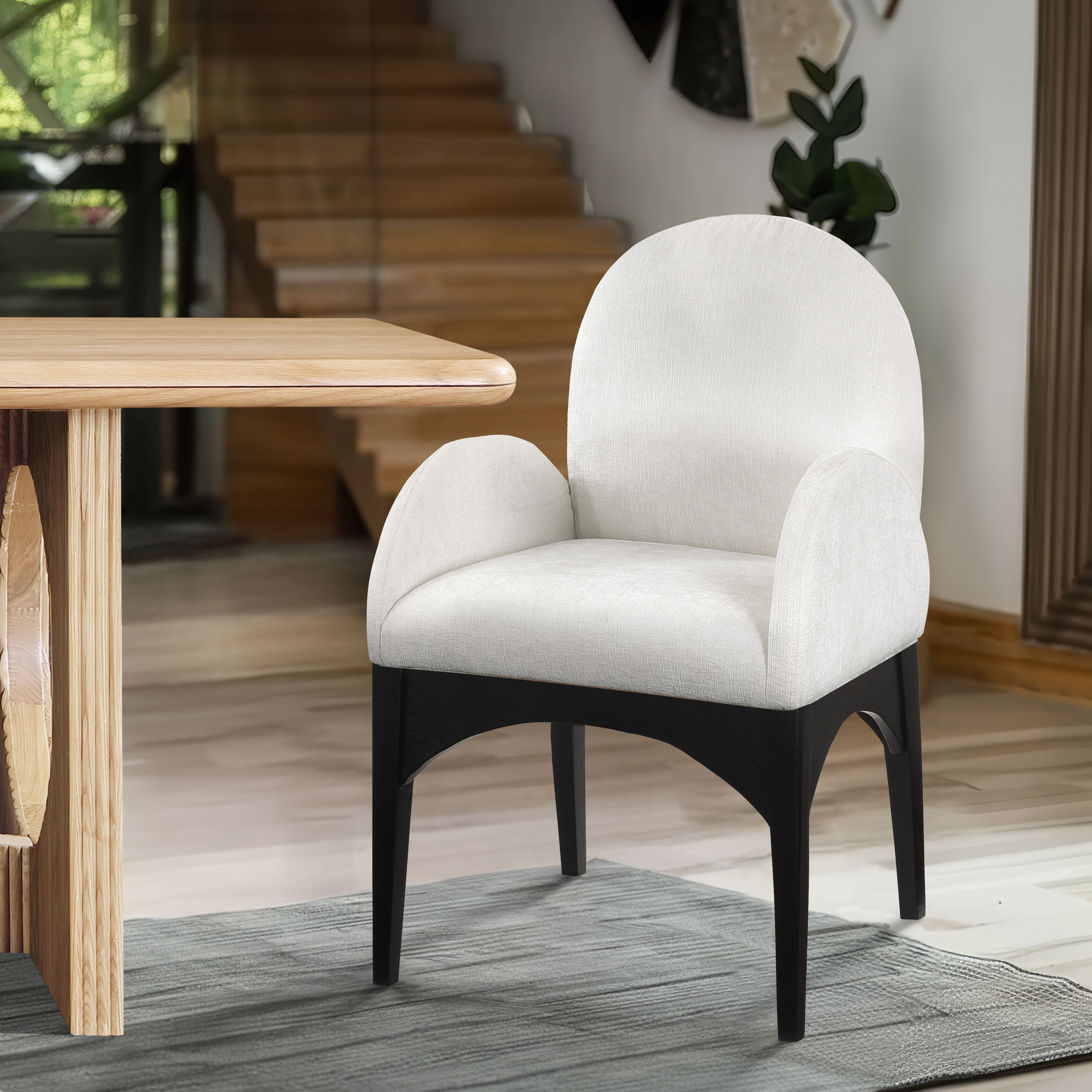 Waldorf - Chenille Dining Arm Chair With Black Legs - Cream