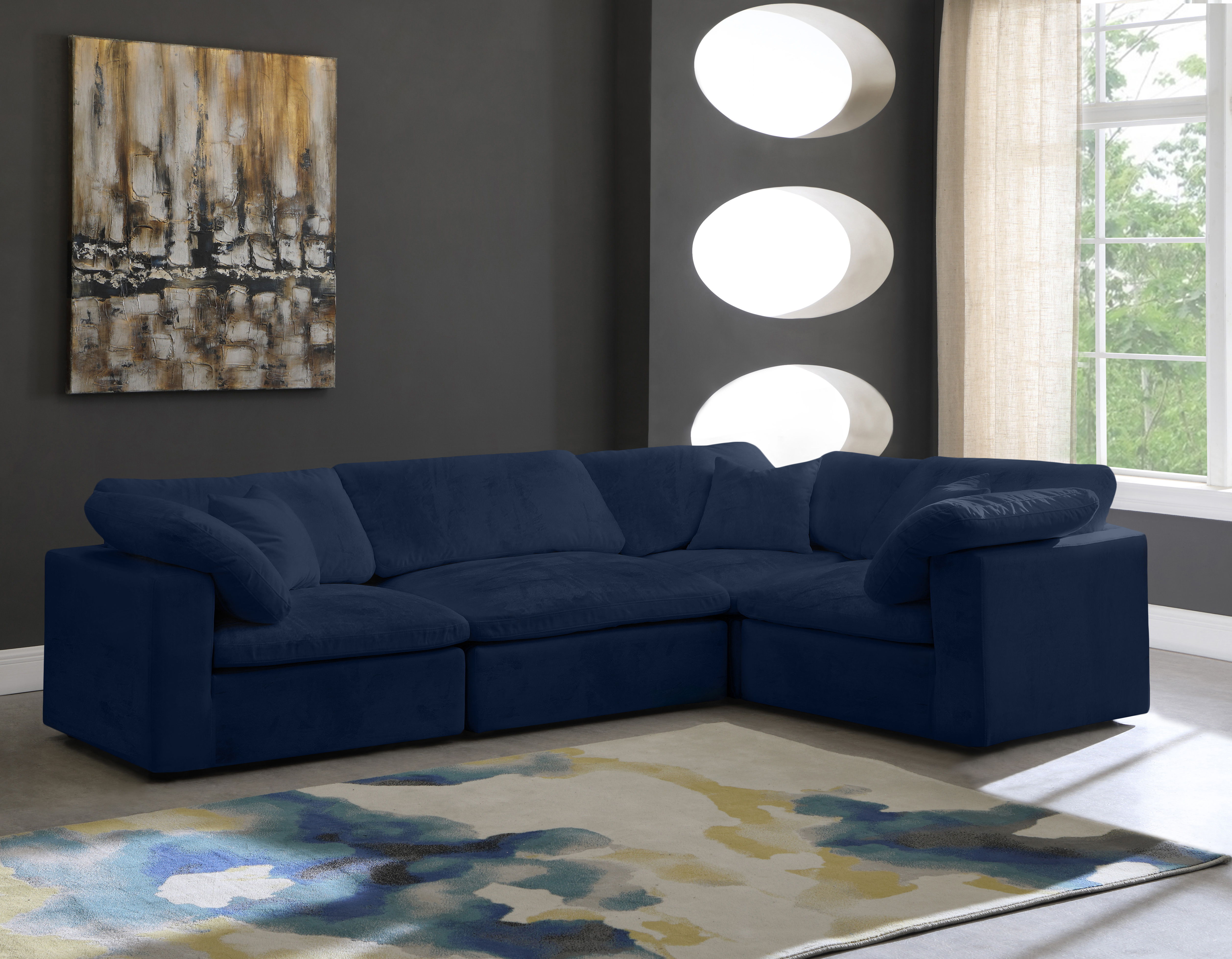 Cozy - 4 Piece Modular Corner Sectional - Navy