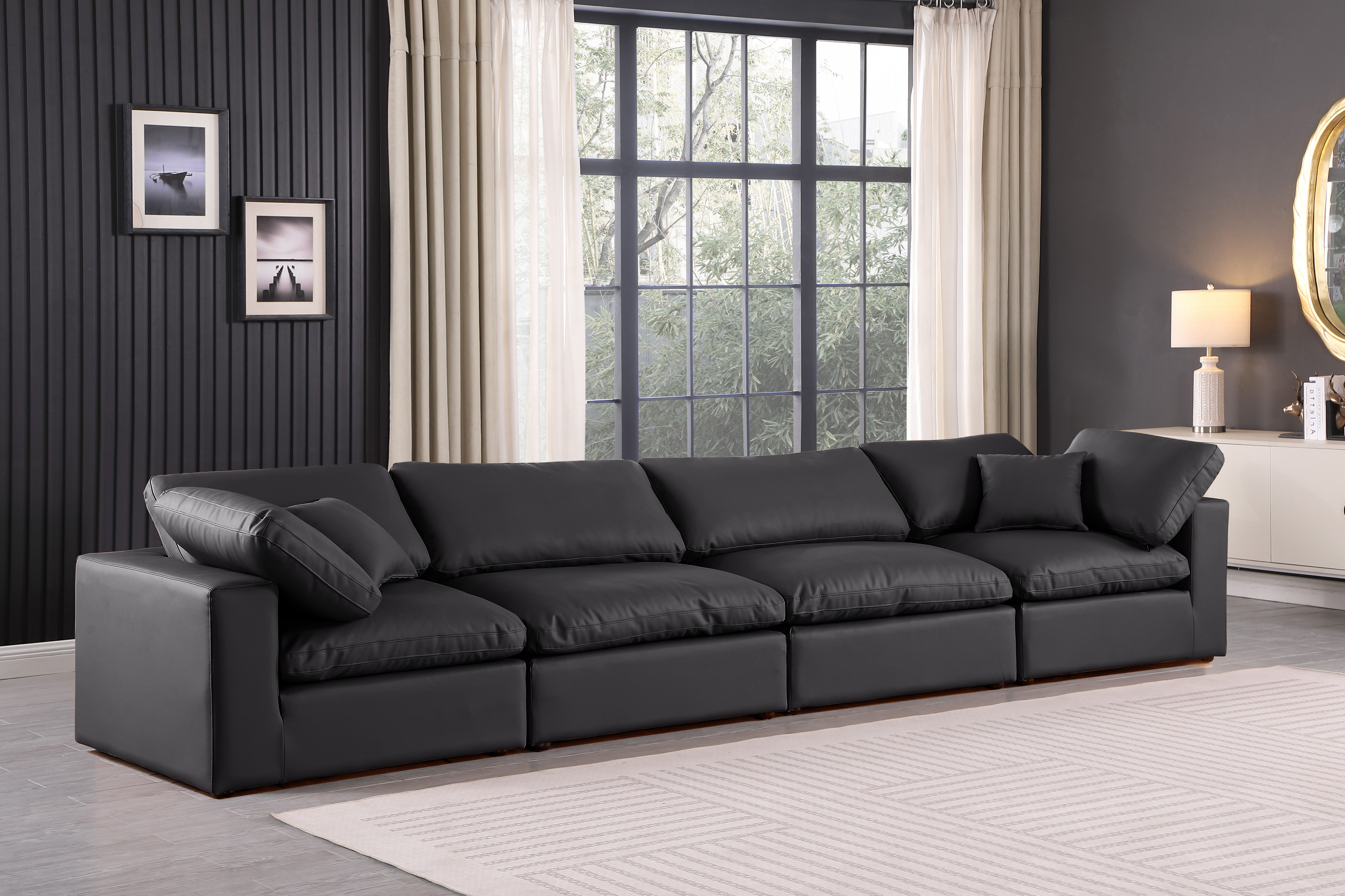 Comfy - Faux Leather Modular Sofa 4 Pieces - Black