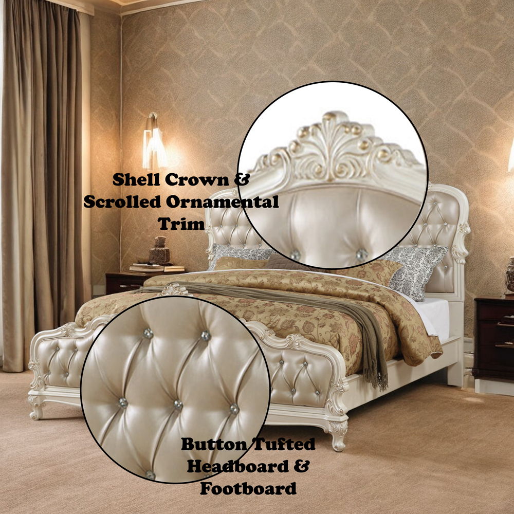 Chantelle - Queen Bed - Rose Gold Synthetic Leather & Pearl White, beige, view 4