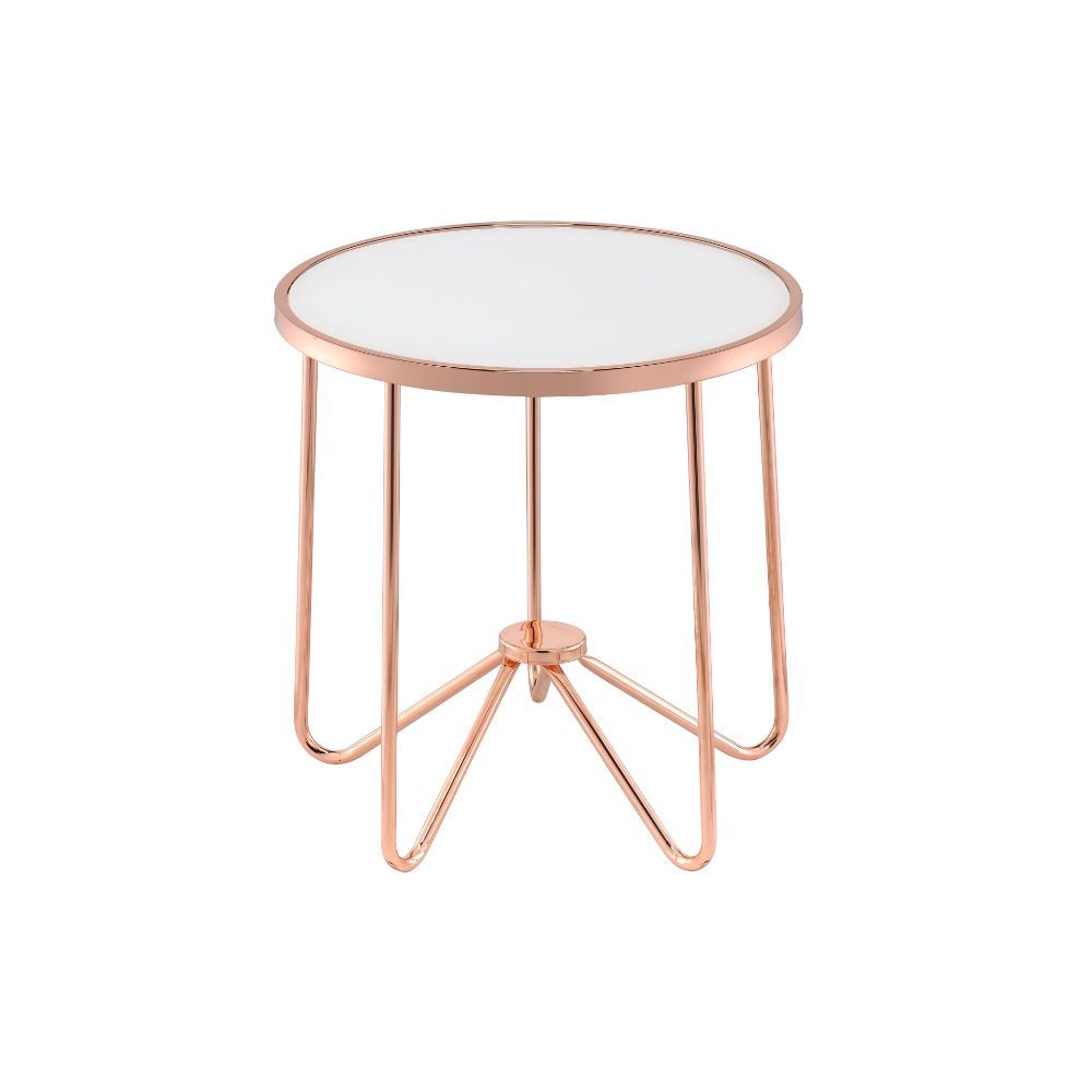 Alivia - End Table - Frosted Glass & Rose Gold, white