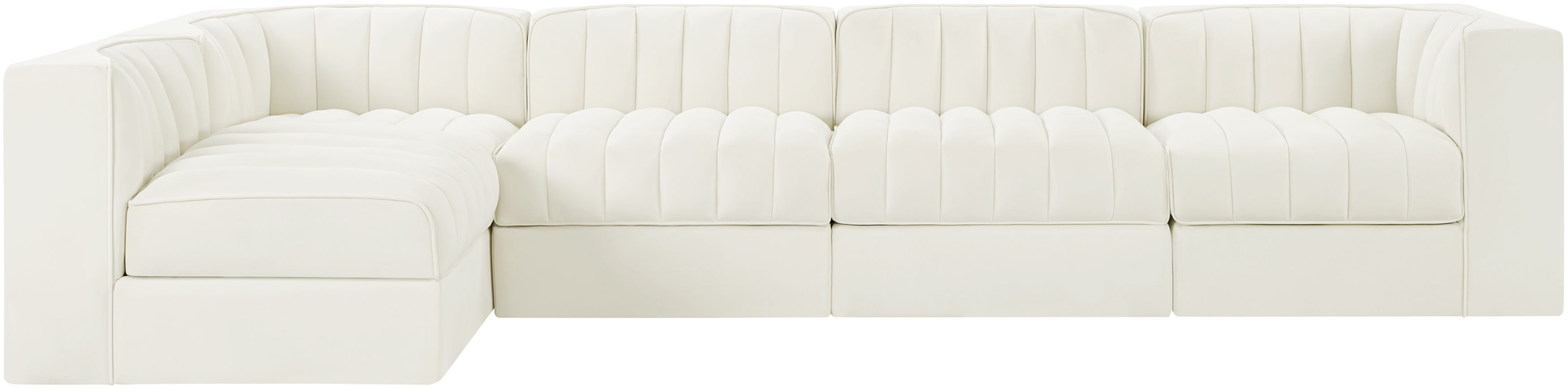 Rummi - Velvet Performance Fabric Upholstered 5 Piece Modular Sectional, L-Shaped (Right) - Cream