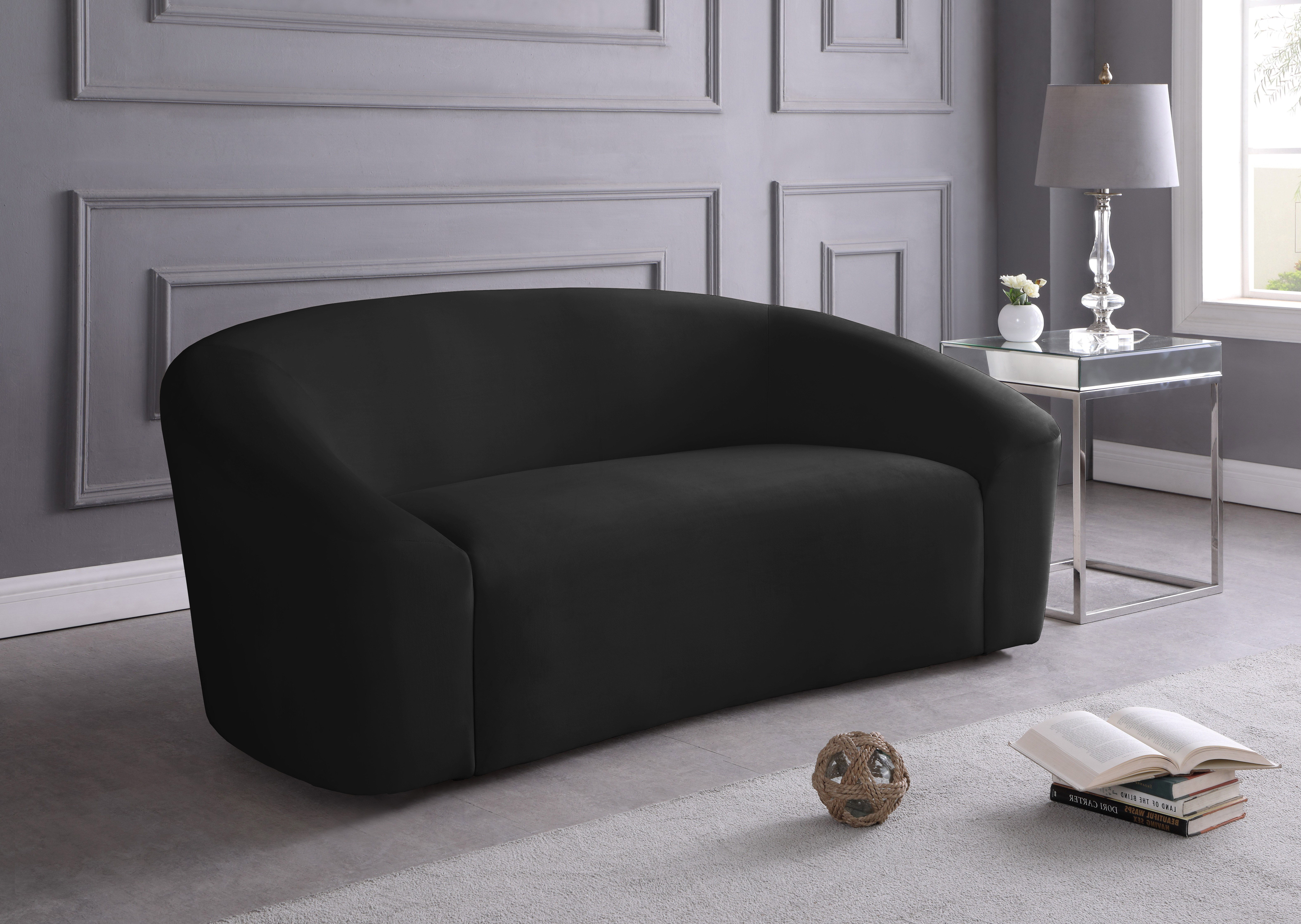 Riley - Velvet Loveseat - Black
