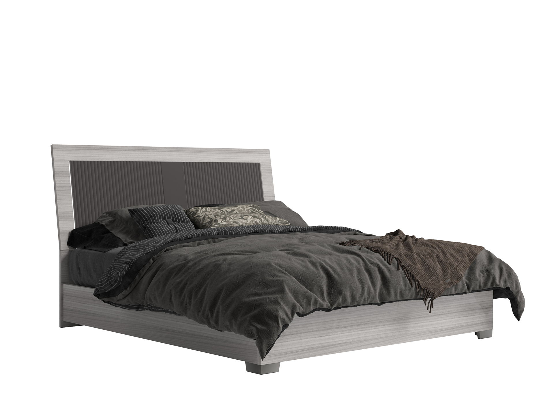 Mia - Upholstered King Size Bed - White / Gray / Silver