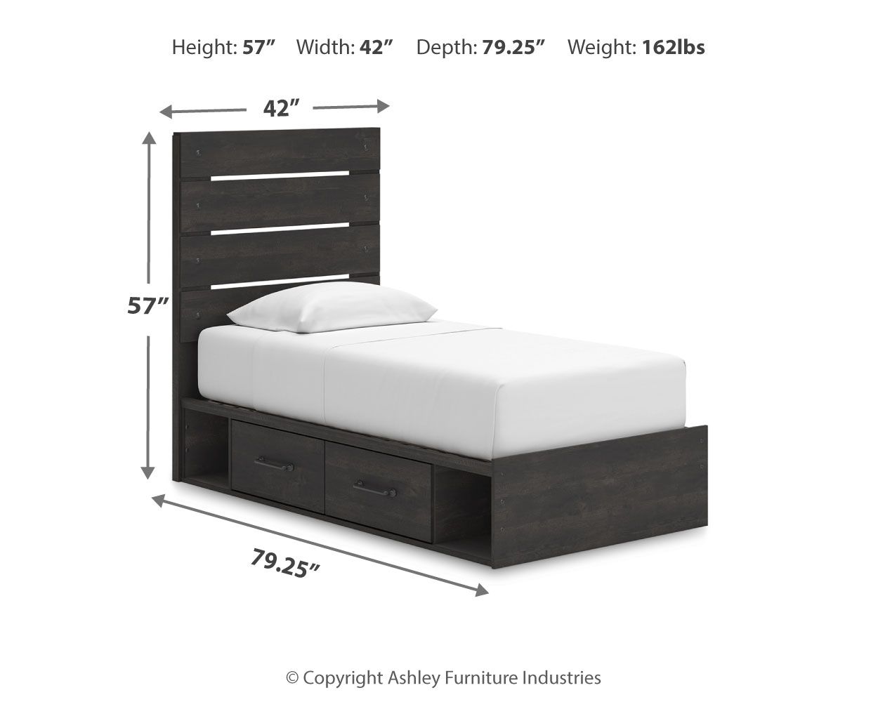 Ashley Furniture Hollivern - Twin Panel Storage Bed - Dark Gray - Image 4