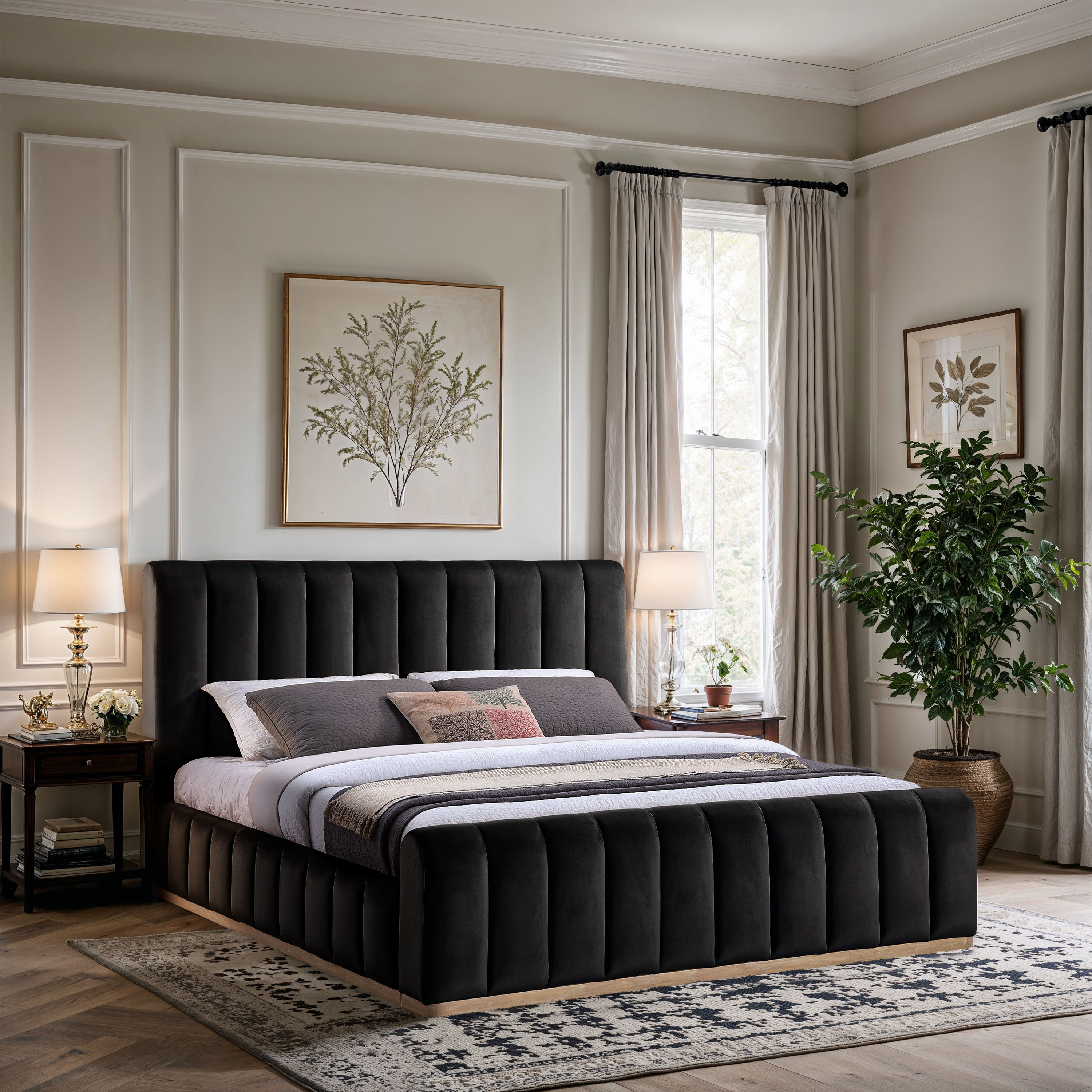 Amara - Velvet King Bed - Black
