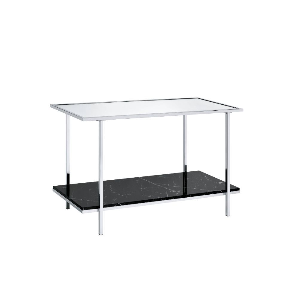 Angwin - Console Table - Mirrored, Faux Marble Top & Chrome, silver
