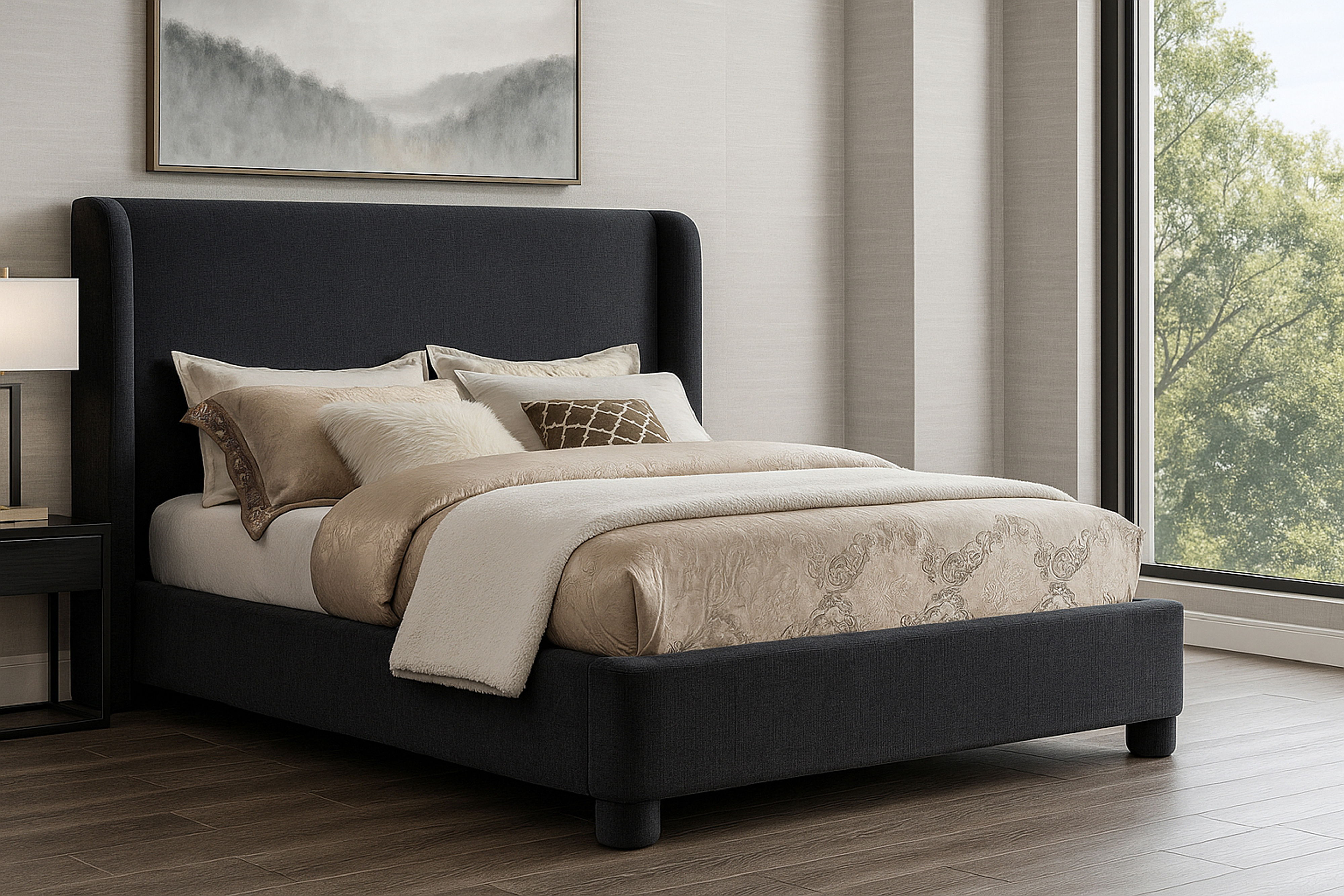 Penny - Chenille Fabric Queen Bed - Black