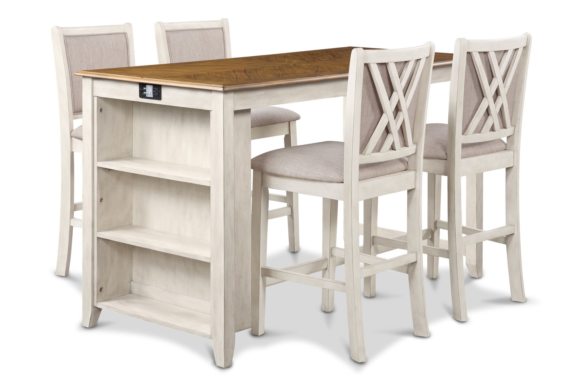 Amy - 5 Piece Counter Dining Set (Table With Storage & 4 Chairs) - 2 Tone Bisque Image