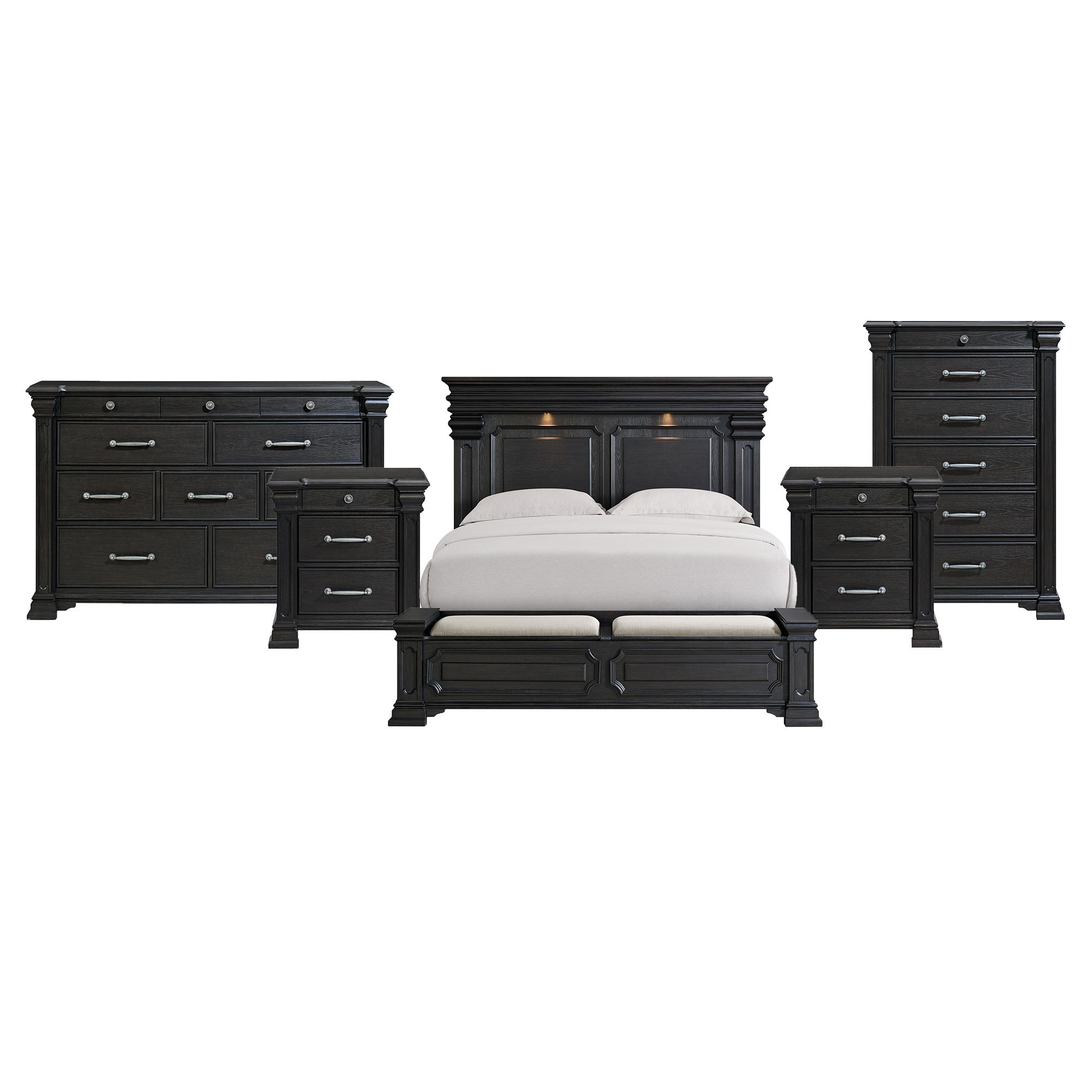 King · 5 Pc · Bedroom Set With 2 Nightstands, Dresser & Chest