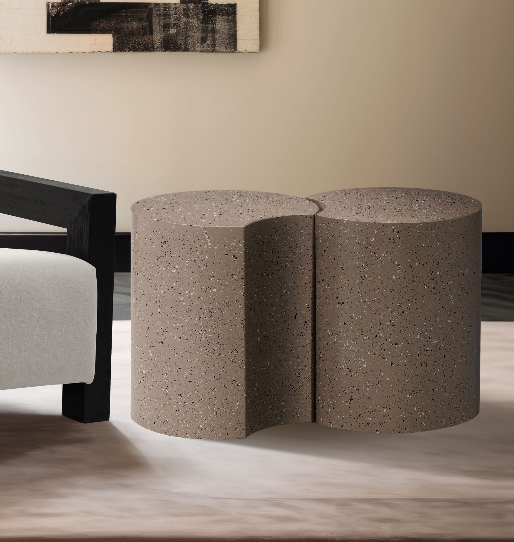Dimple - 20" 2 Piece Modular End Table - Taupe Terazzo