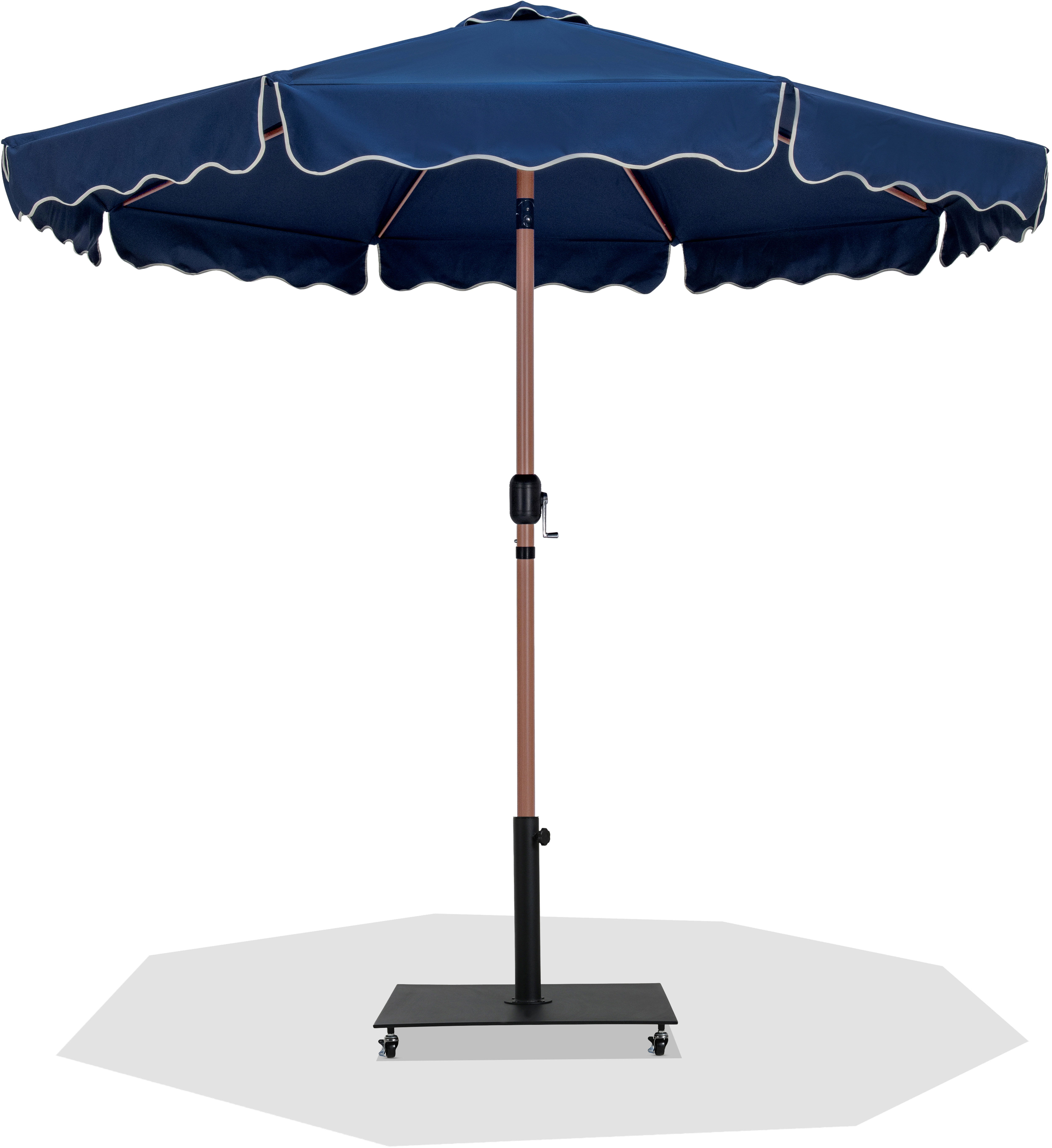 Amalfi - Fabric With Cream Piping Aluminum Patio Umbrella With Black Base / Teak Pole - Navy