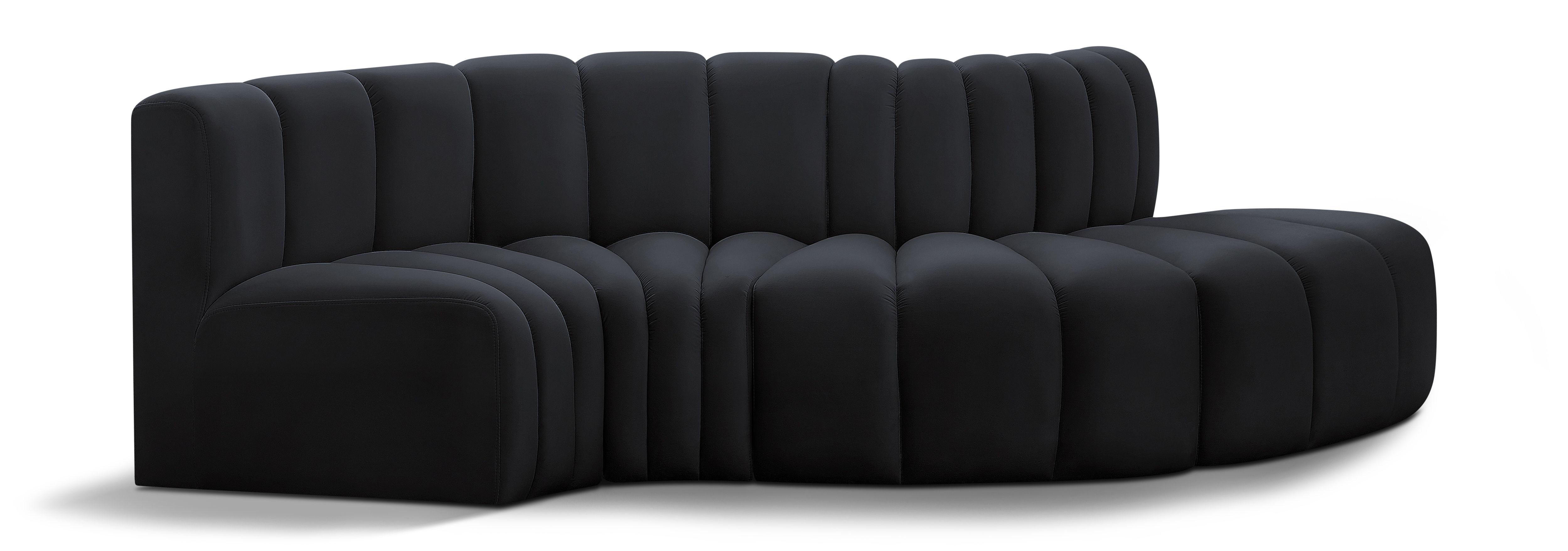 Arc - Velvet 4 Piece L-Shaped Modular Sofa - Black