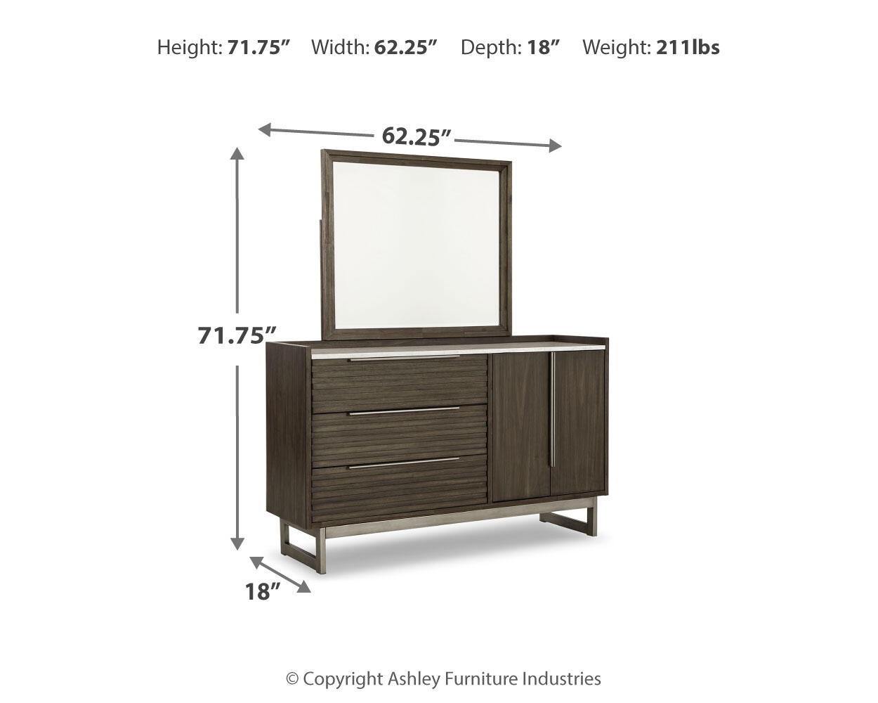 Ashley Furniture Arkenton - Dresser, Mirror - Grayish Brown - Image 7