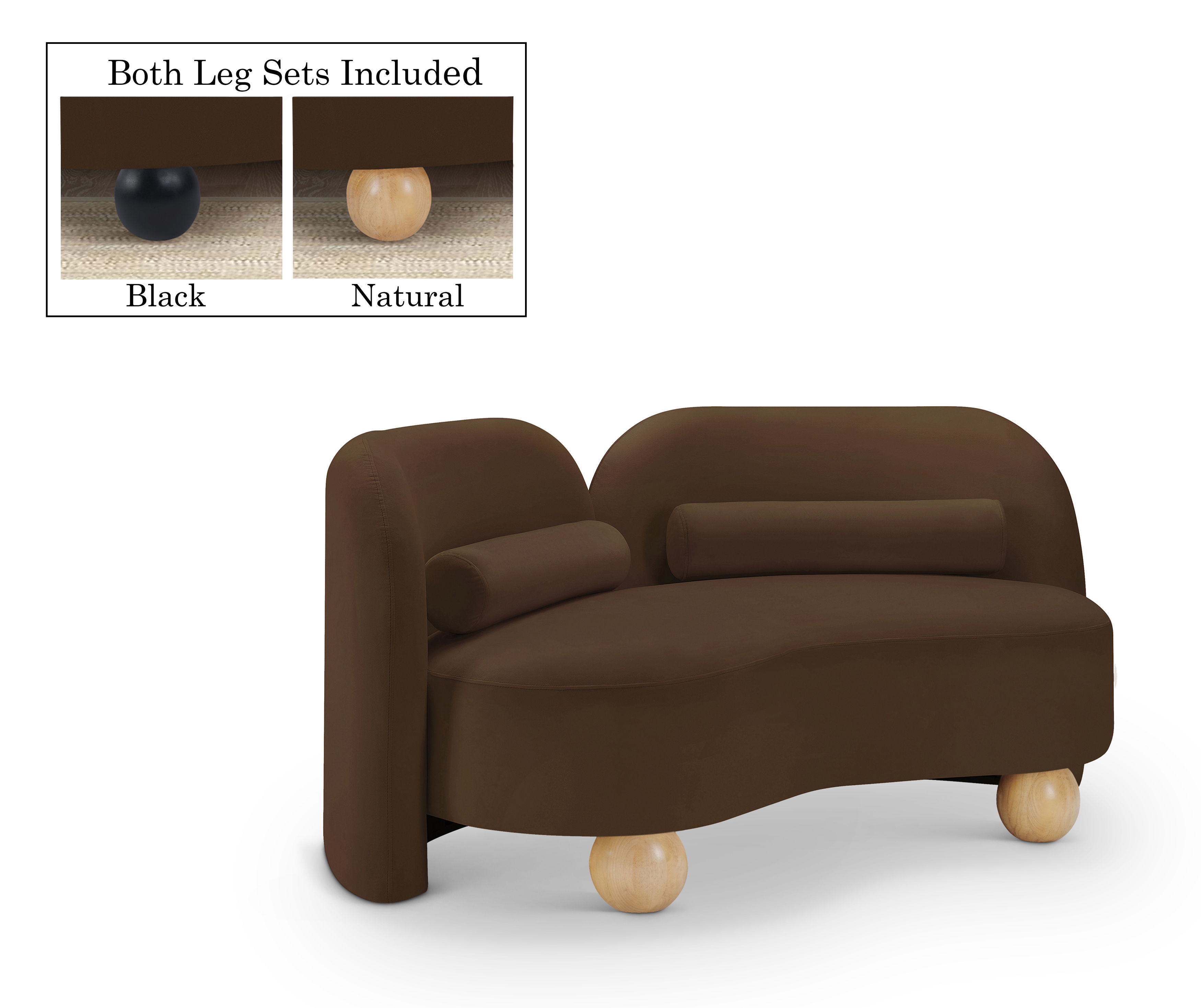 Daphne - Velvet Loveseat - Brown