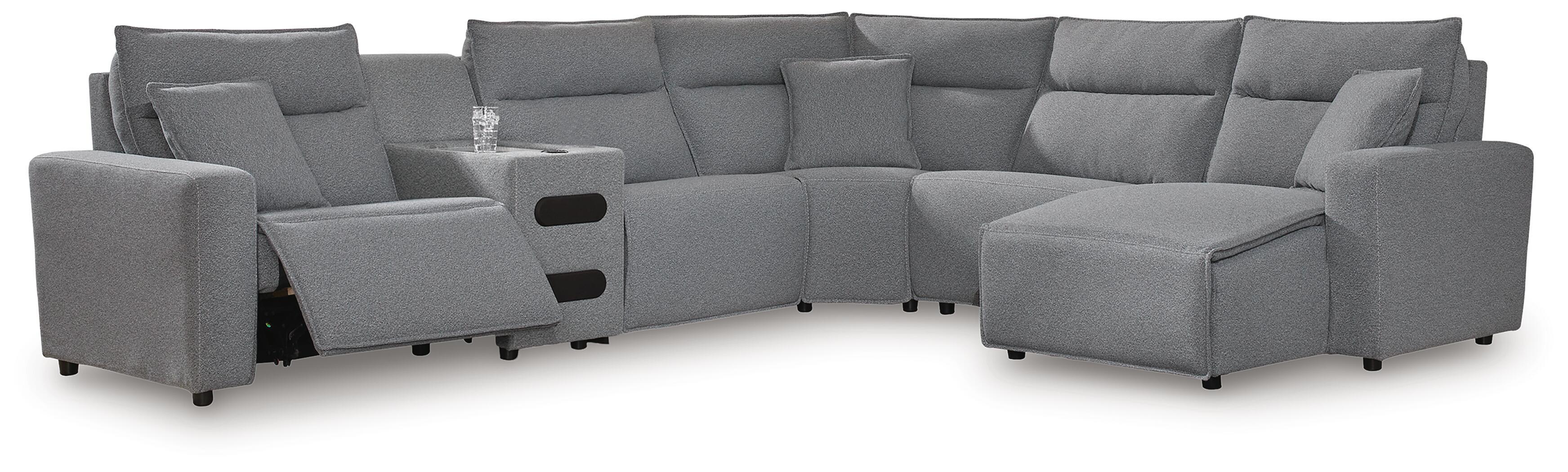 6 Pc · Power Reclining Sectional With RAF Press Back Power Chaise And Audio Console