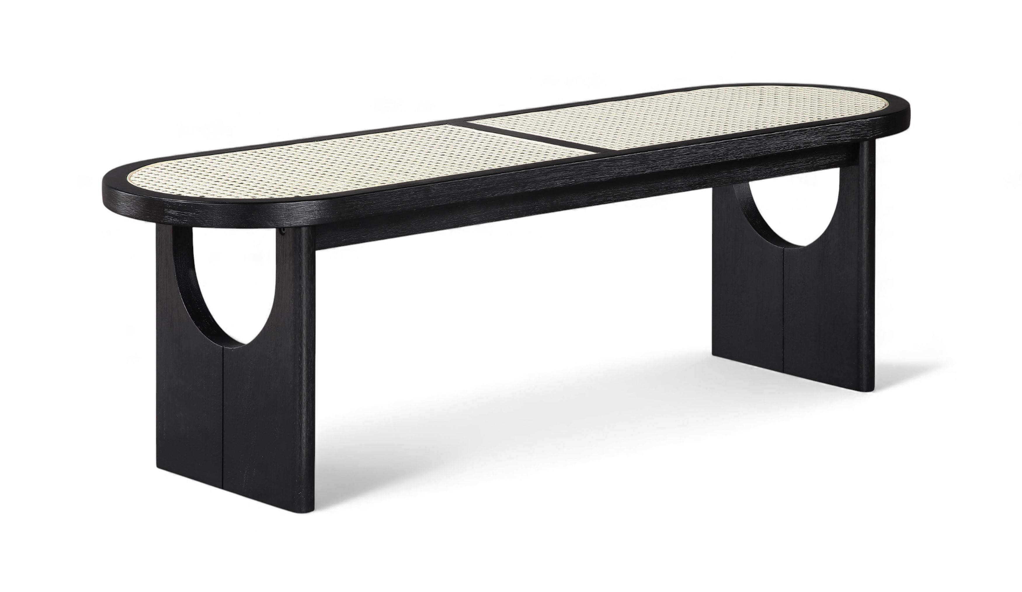 Canovia - Solid Wood And Faux Cane Bench - Black