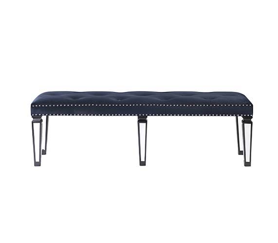 Varian II - Bench - Mirrored, Dark Navy Velvet & Black & Sliver, black, view 2