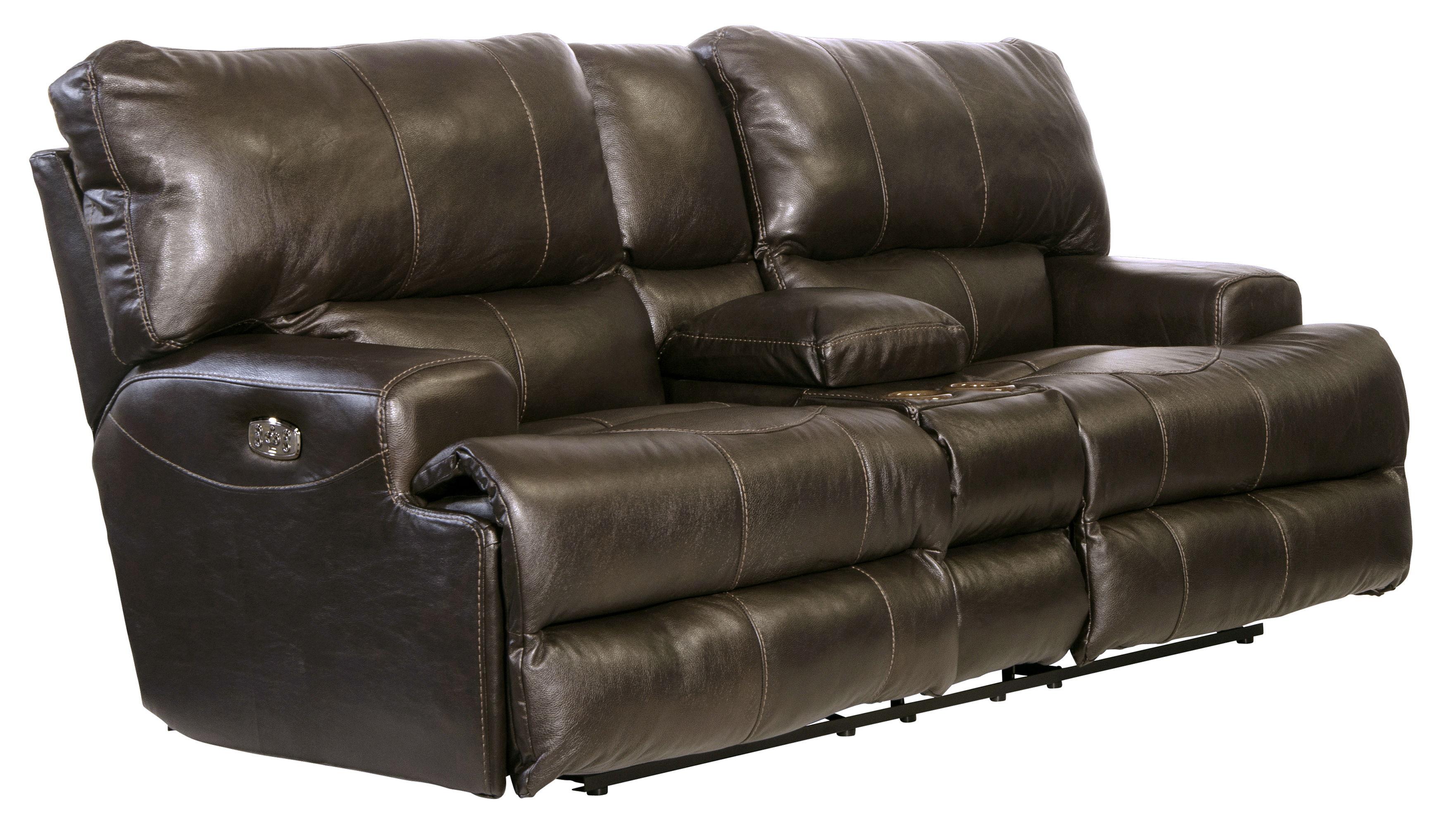 Wembley - Italian Leather Match Power Lay Flat Reclining Console Loveseat With Power Adjustable Headrest & Lumbar - Steel