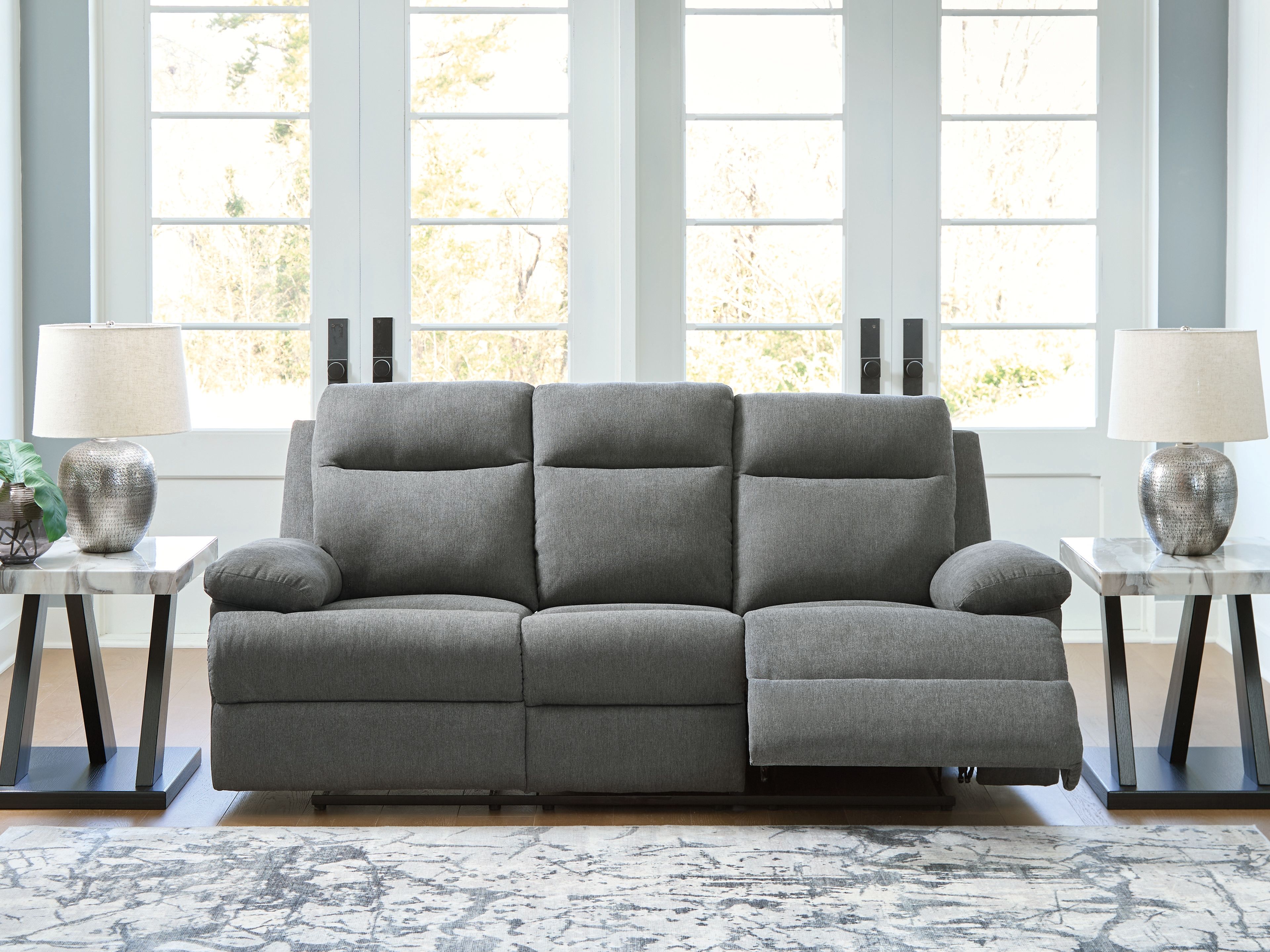 Side-Swipe - Reclining Sofa With Drop Down Table - Charcoal