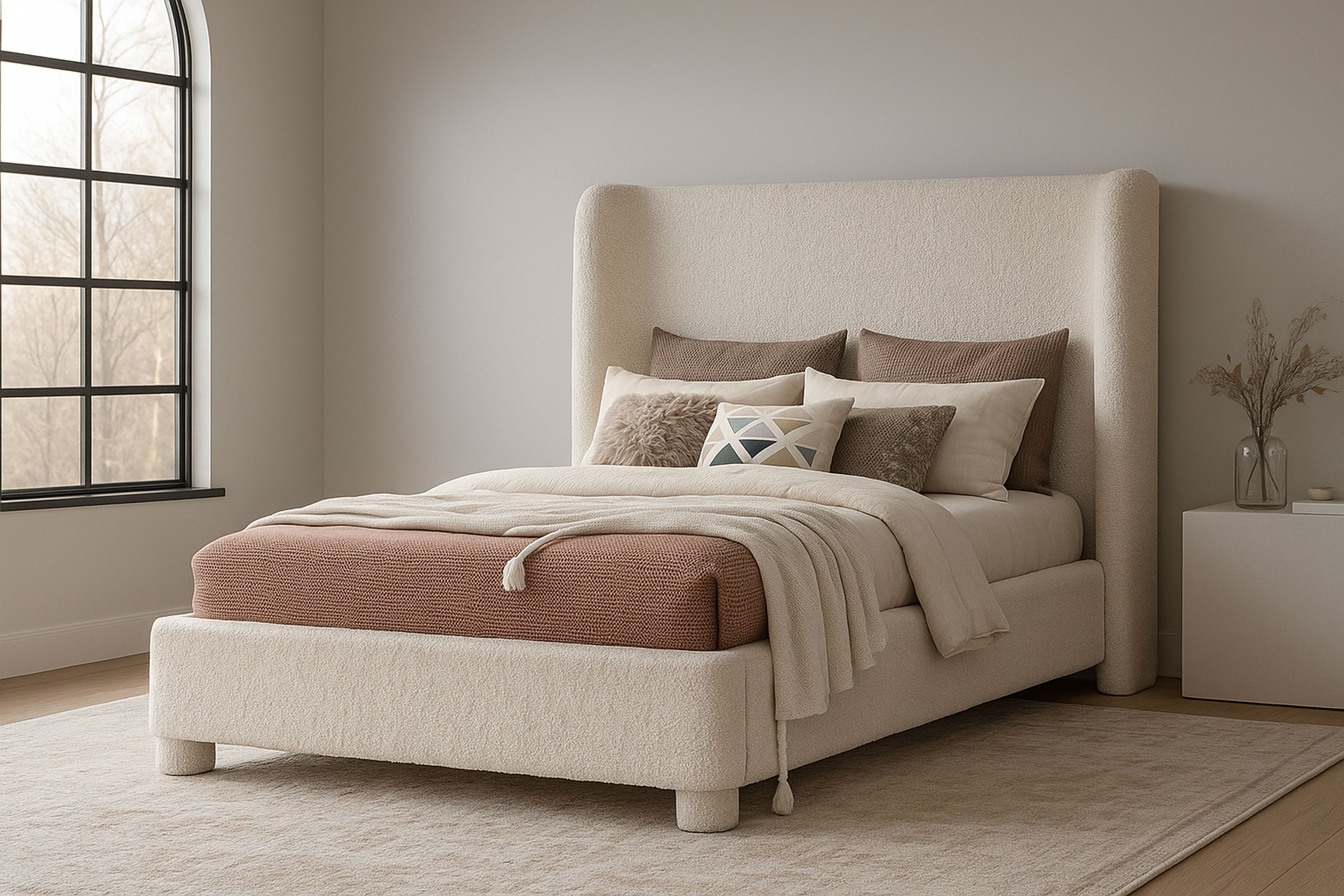 Penny - Boucle Fabric Full Bed - Cream