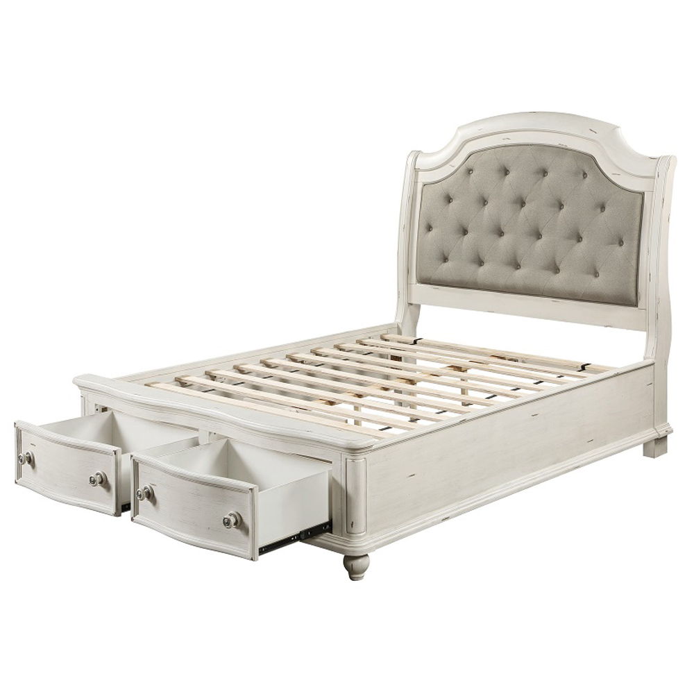 Jaqueline - Queen Bed With Storage - Gray Linen & Antique White, white, view 4
